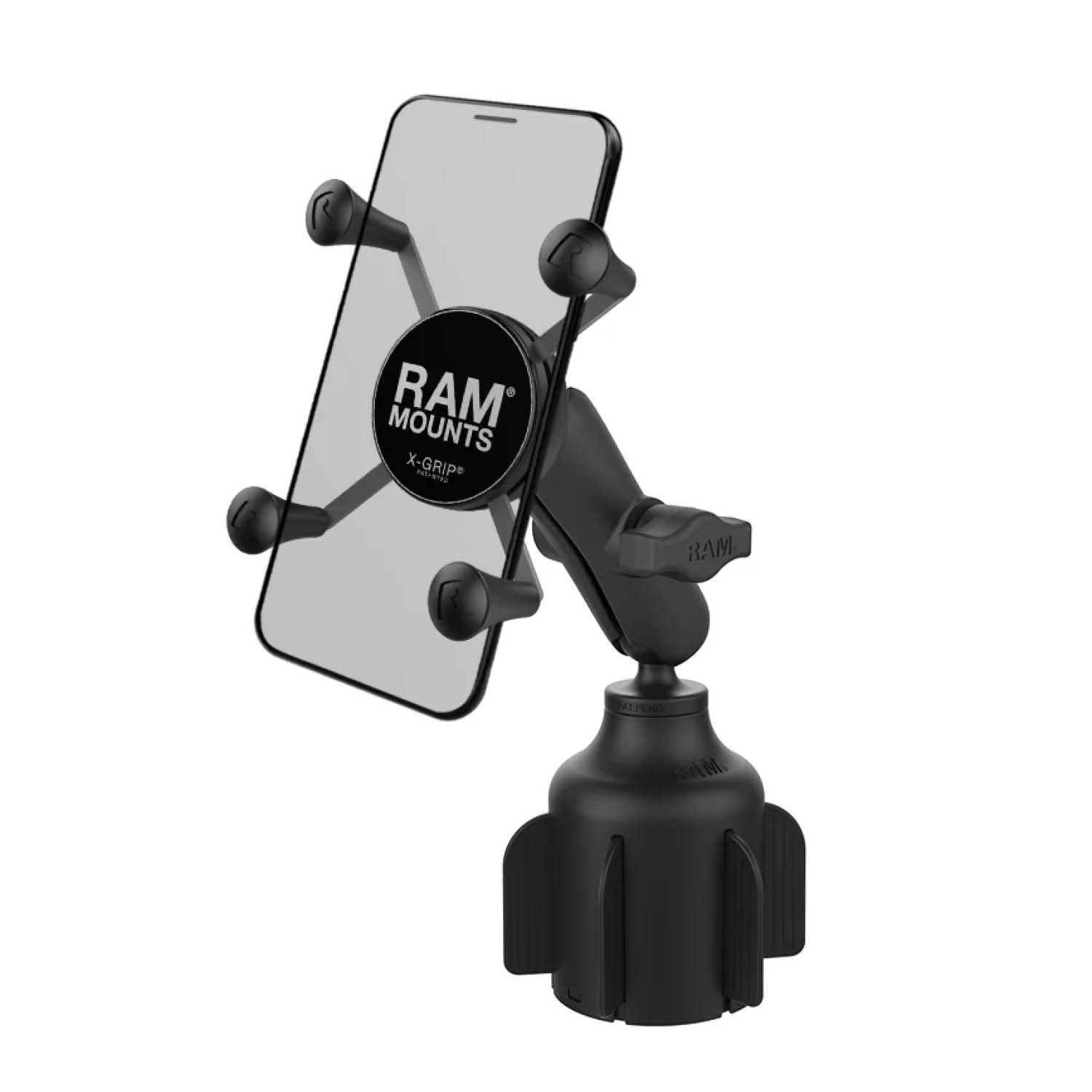 RAM Mounts X-Grip Fahrzeug-Halterung für Smartphones (Verbundstoff) - Bis 82,55 mm Breite - Mittlerer Verbindungsarm - Getränkehalter Basis (Durchmesser 65,27 mm bis 88,9 mm) - B-Kugel (1 Zoll)