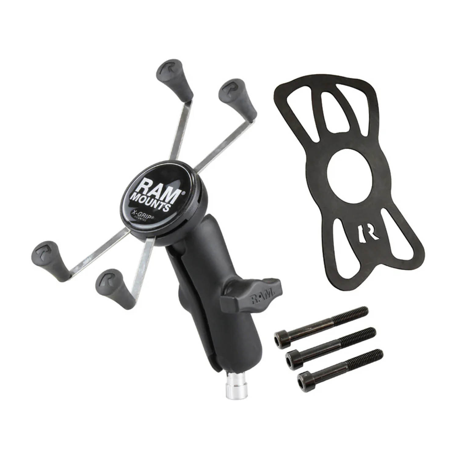 RAM Mounts X-Grip Motorrad-Halterung für Smartphones - Bis 114,3 mm Breite - Mittlerer Verbindungsarm - Kugel für Lenkerkopf mit M8-Schrauben - B-Kugel (1 Zoll) - Schrauben-Set