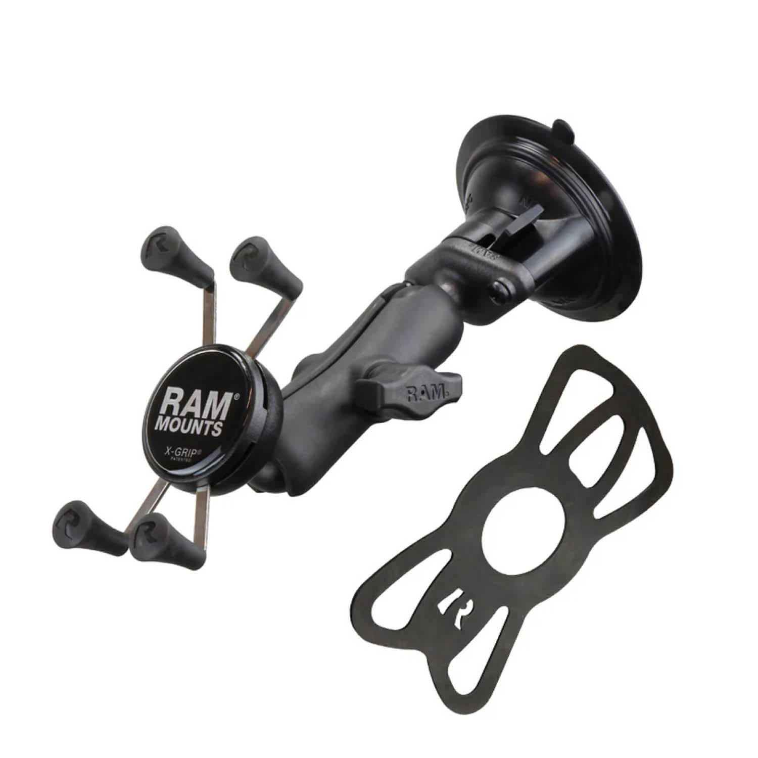 RAM Mounts X-Grip Saugfuß-Halterung für Smartphones - Bis 82,55 mm Breite - Mittlerer Verbindungsarm - Saugfuß mit Trapez-Basiskugel - B-Kugel (1 Zoll) - Schrauben-Set