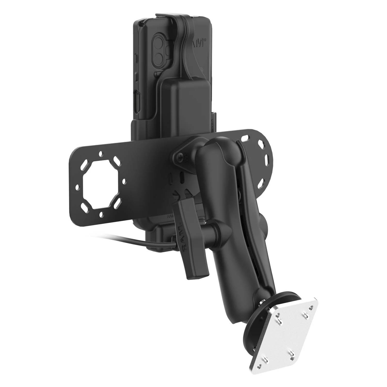 RAM Mounts Fahrzeug-Ladestation für Samsung XCover7 Pro & 6 Pro mit Aina PTT Vorrichtung - C-Kugel (1,5 Zoll), 4-Loch AMPS