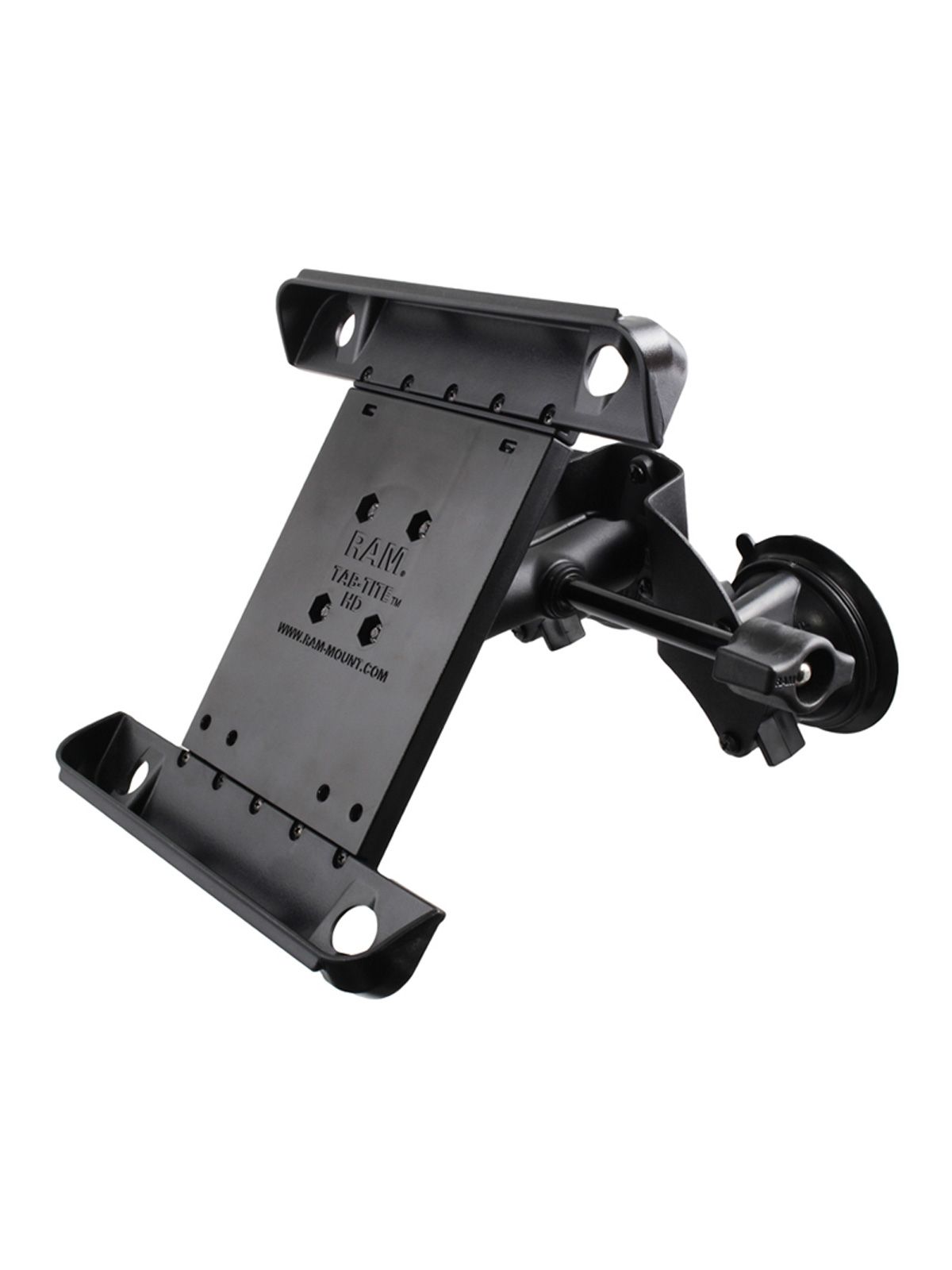 RAM Mounts Doppel-Saugfuss-Halterung für Apple iPad 1-4 - B-Kugel (1 Zoll), Tab-Tite Halteschale, mittlerer Verbindungsarm (langer Feststellhebel)