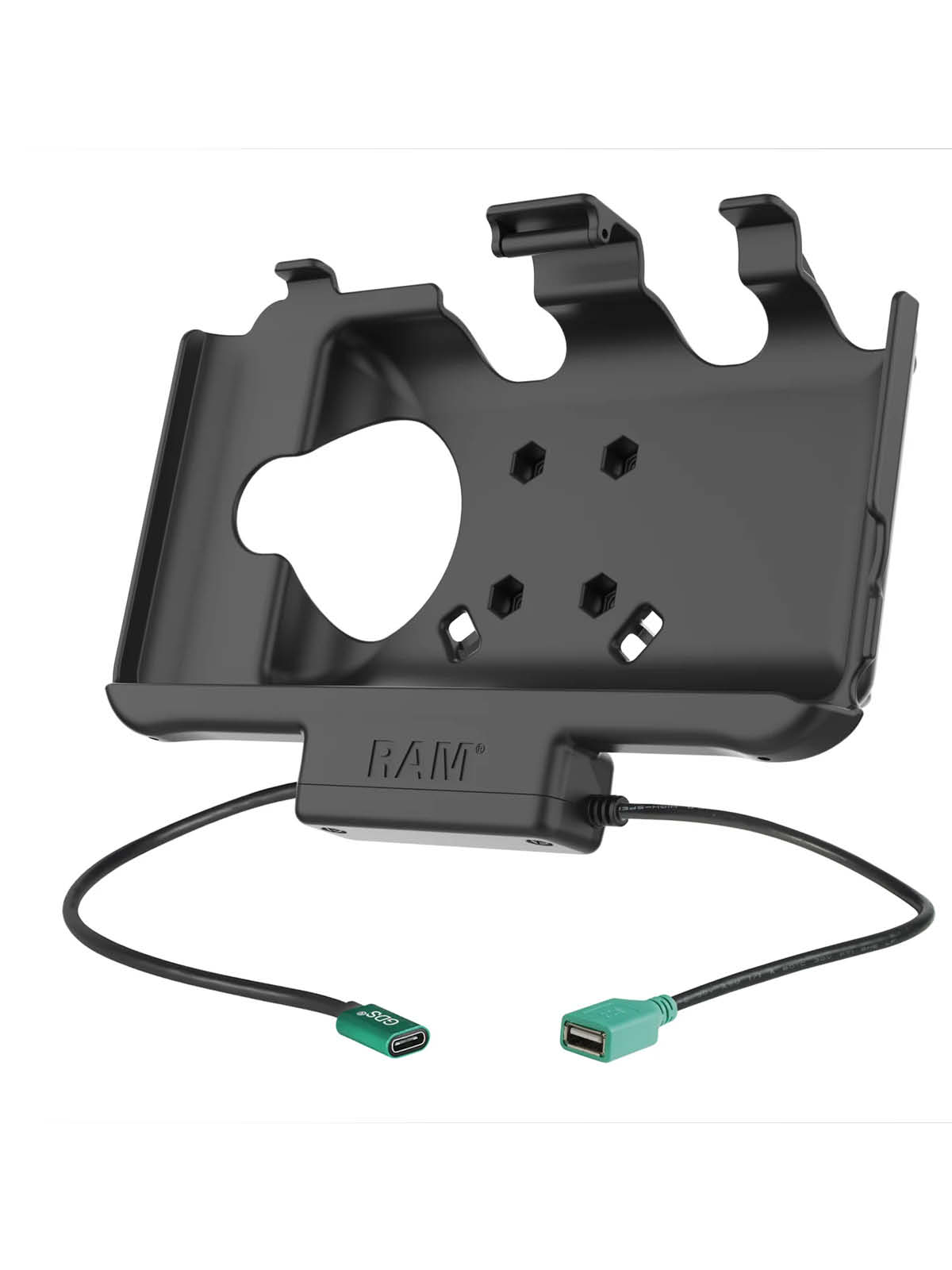 RAM Mounts EZ-Roll'r Halteschale Samsung Tab Active5 & 3 - Fahrzeug-Ladegerät, USB-C Eingang, USB-A Ausgang, AMPS-Aufnahme