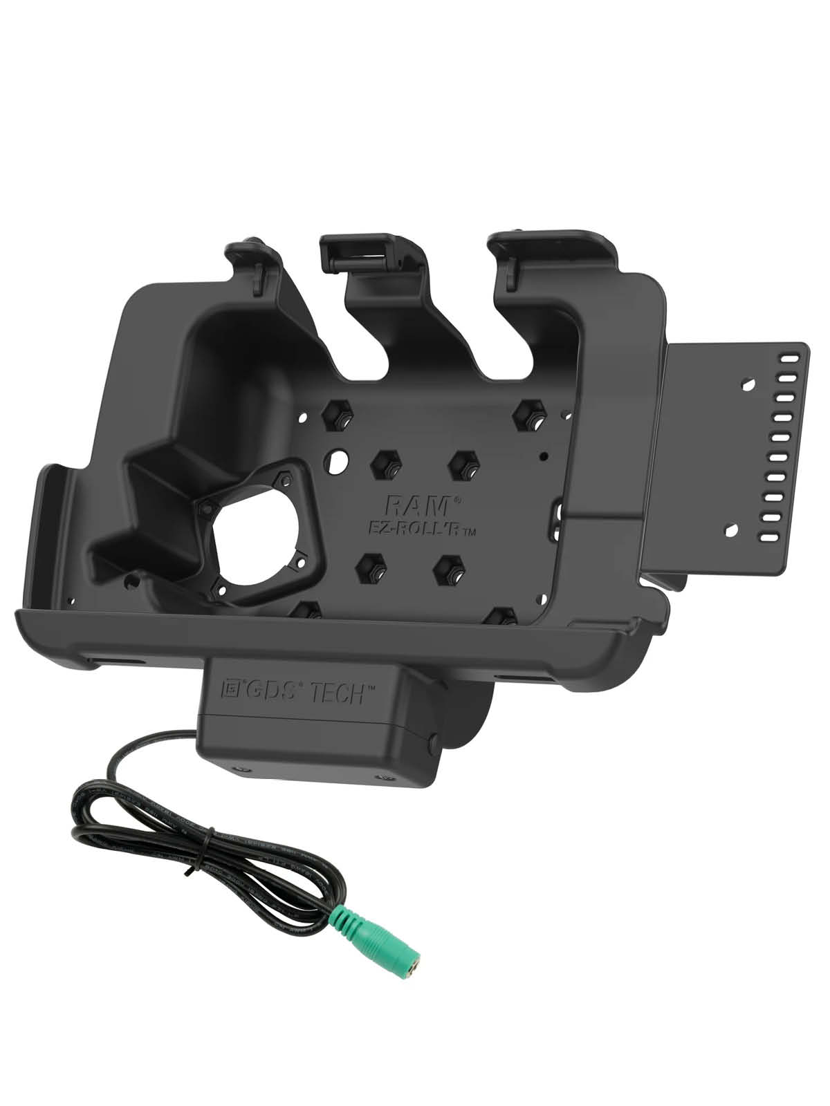 RAM Mounts EZ-Roll'r Halteschale für Zebra ET40 & ET45 8 Zoll Tablets (mit Rugged Boot) - 5.5mm DC Stromversorgung - AMPS 4-Loch Aufnahme - VESA 75x75 - Schrauben-Set