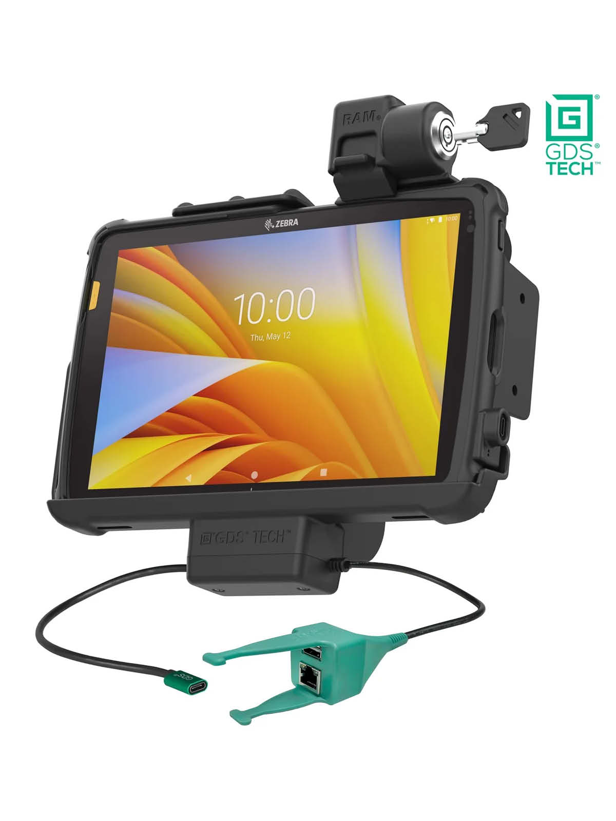 RAM Mounts GDS Halteschale (Schlüsselverriegelung) für Zebra ET40 & ET45 (10“) Tablets in IntelliSkin Schutzhülle - USB-C & USB-A/RJ45-Anschluss