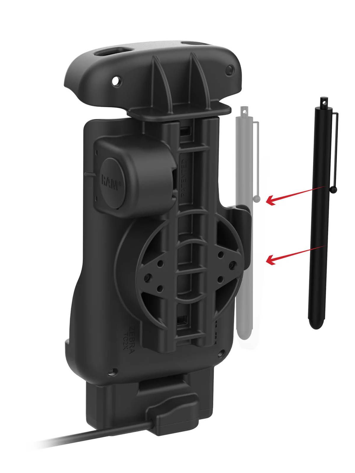 RAM Mounts Form-Fit Halteschale für Zebra TC22 & TC27 (mit Rugged Boot) - USB-A Stromanbindung - AMPS 2-Loch Aufnahme - Schrauben-Set