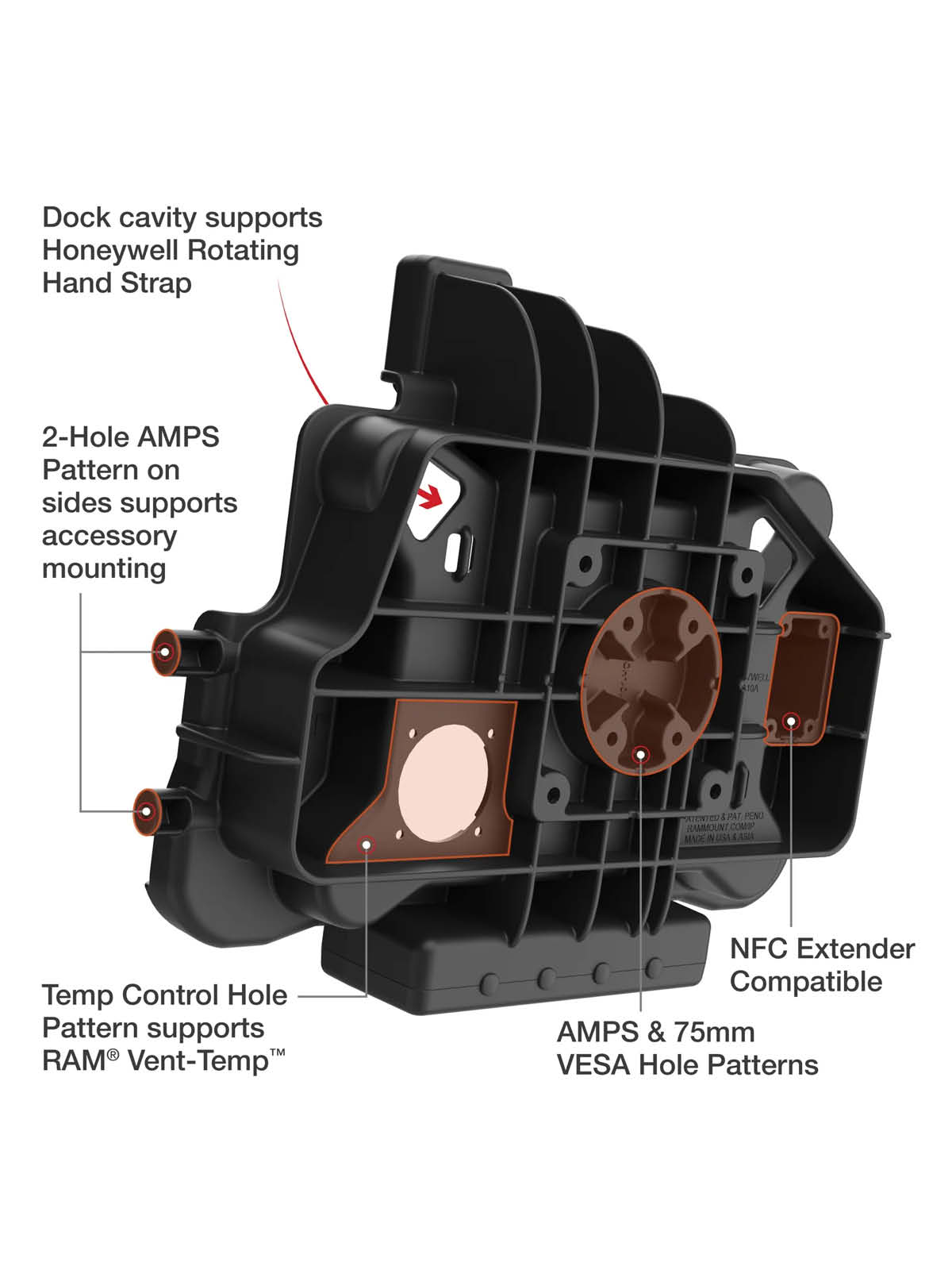 RAM Mounts Form-Fit Halteschale (Schnappverschluss) für Honeywell ScanPal EDA10A Tablet in OEM-Schutzhülle - 5.5mm DC & Dual USB-A/DB-Sub-Anschluss