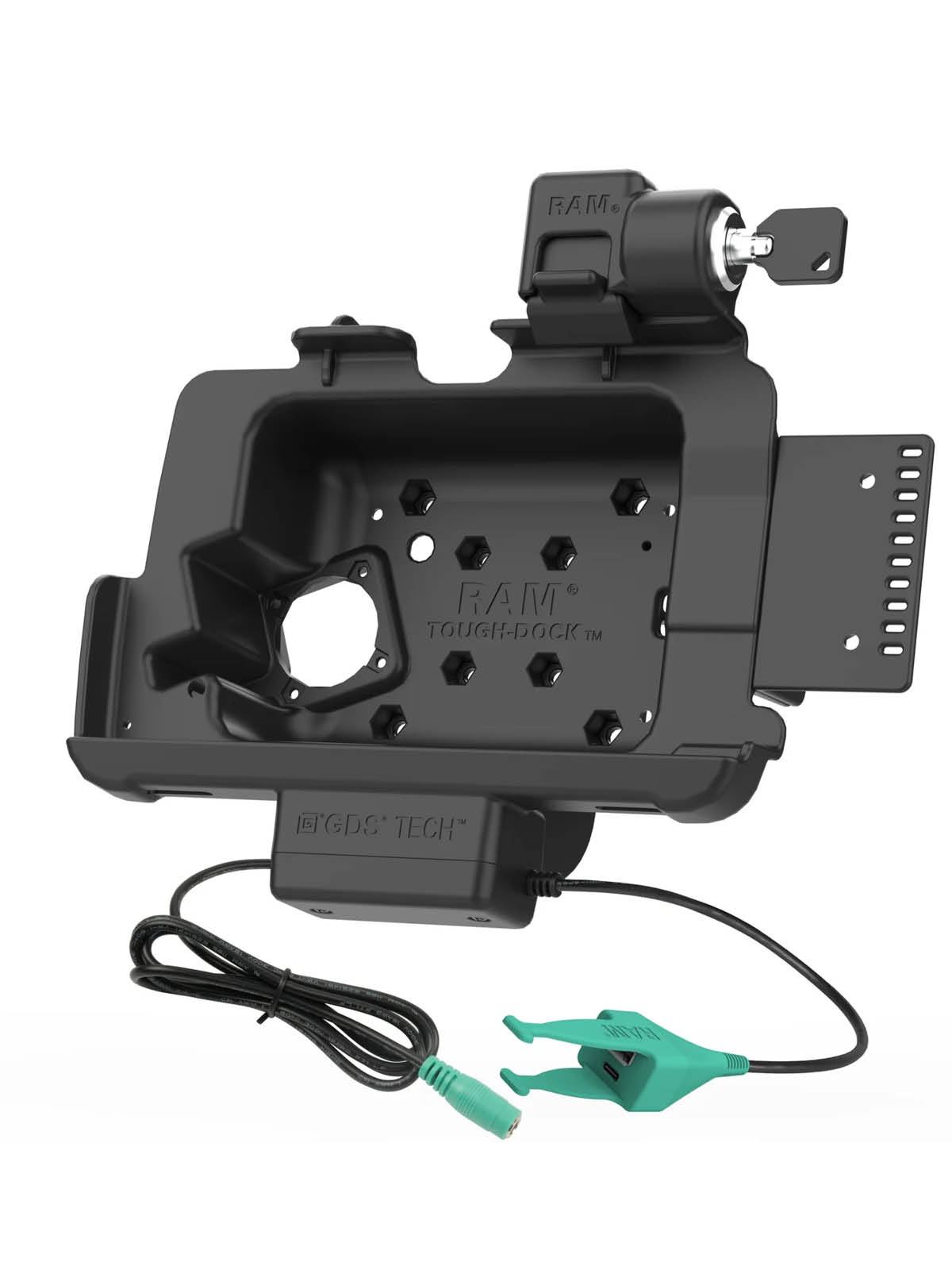 RAM Mounts Form-Fit Halteschale (Schlüsselverriegelung) für Zebra ET40 & ET45 (8“) Tablets - In Rugged Boot - 5.5mm DC & USB-A/USB-C-Anschluss