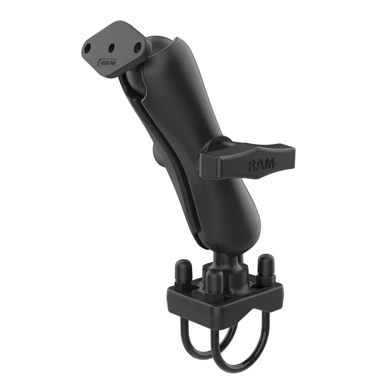 RAM Mounts Set für Lenker/Rohre - C-Kugel (1,5 Zoll), Doppel-Rohrschelle (31,75-38,1 mm), mittlerer Verbindungsarm, Diamond-Basisplatte (2-Loch AMPS)