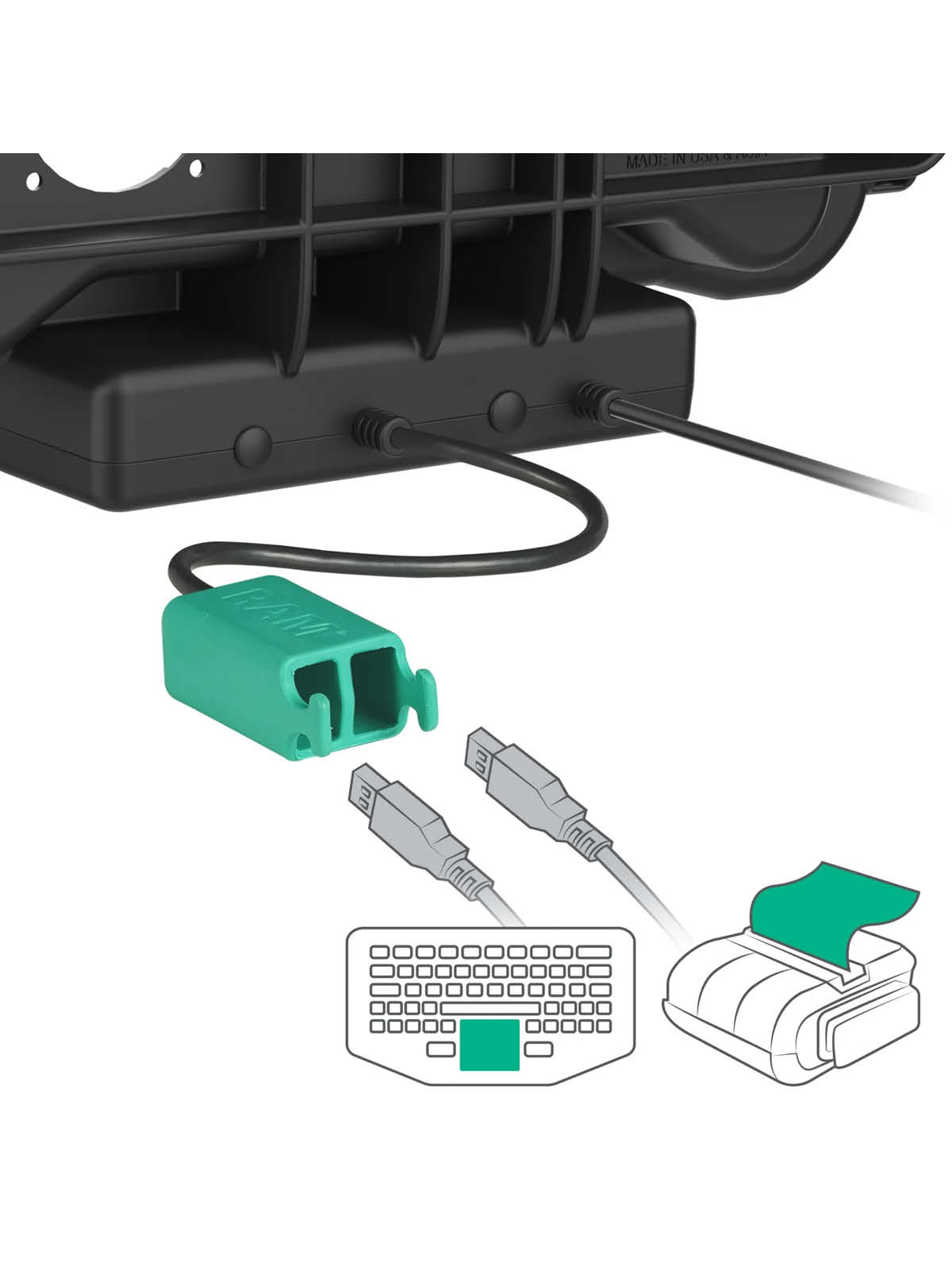 RAM Mounts Form-Fit Halteschale (Schnappverschluss) für Honeywell ScanPal EDA10A Tablet in OEM-Schutzhülle - 5.5mm DC & Dual USB-A-Anschluss