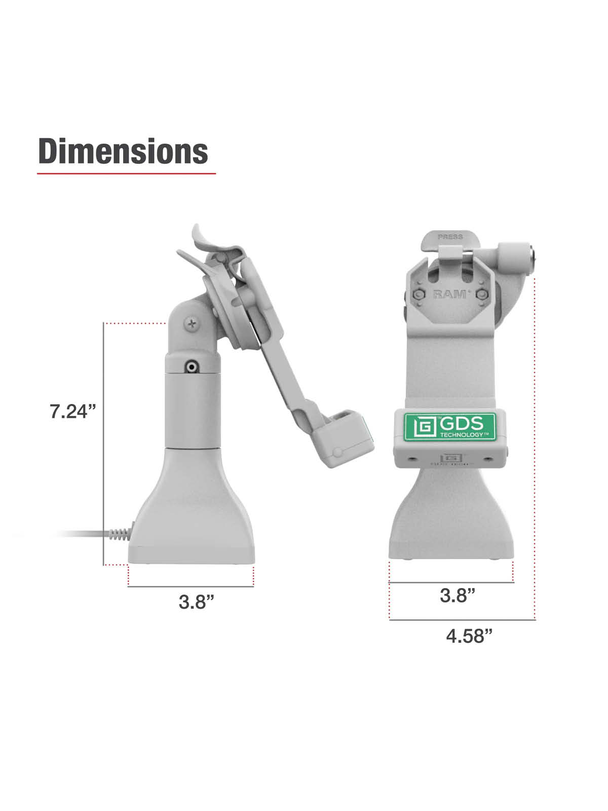 RAM Mounts GDS® Uni-Conn™ Stand-Dockingstation (7 Zoll) dreh-/schwenkbar - abschließbar, RJ45-Anschluss, hellgrau