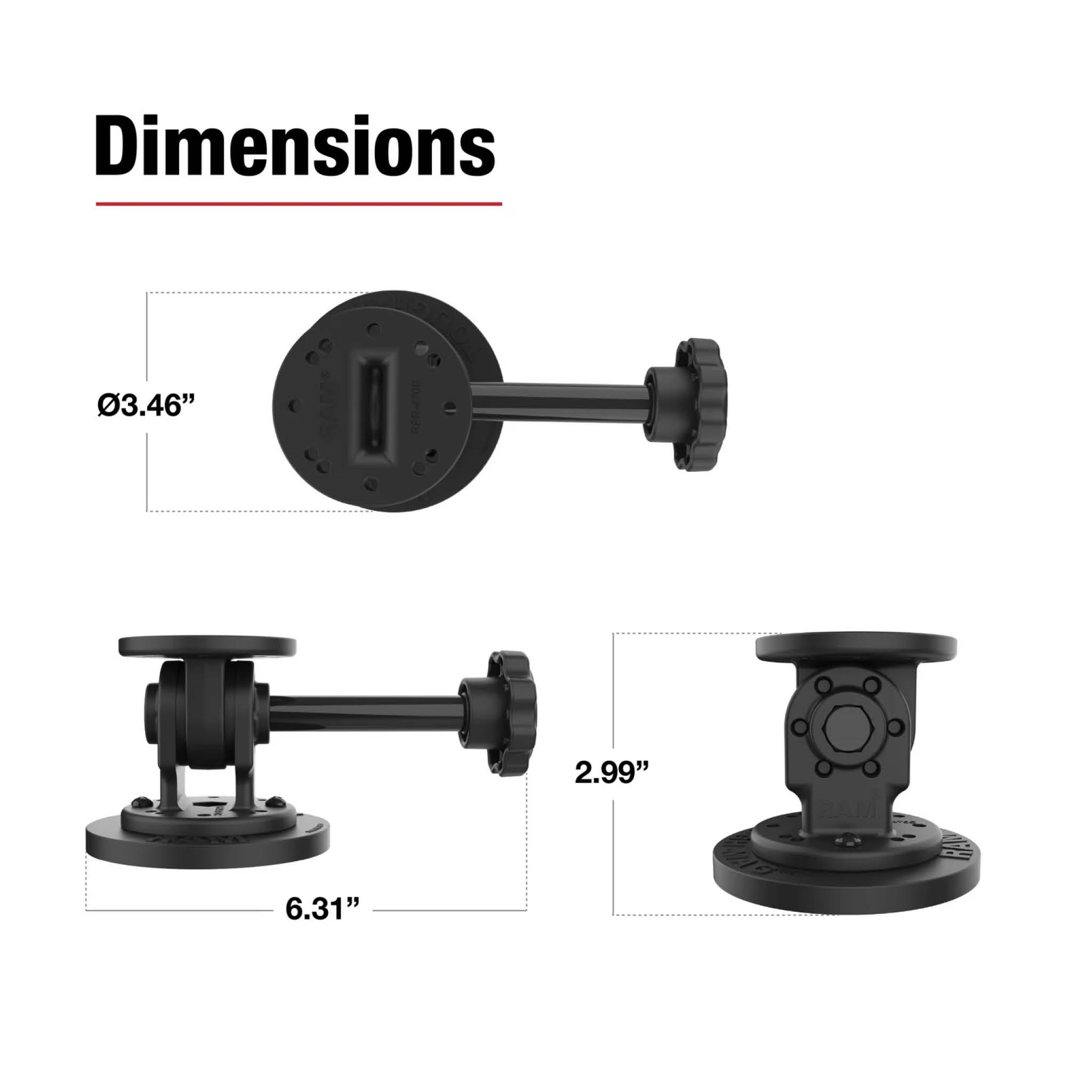 RAM Mounts Drehgelenk-Halterung mit Magnet-Basis (88 mm Durchmesser) und Arretier-Adapter - 2-/4-Loch AMPS