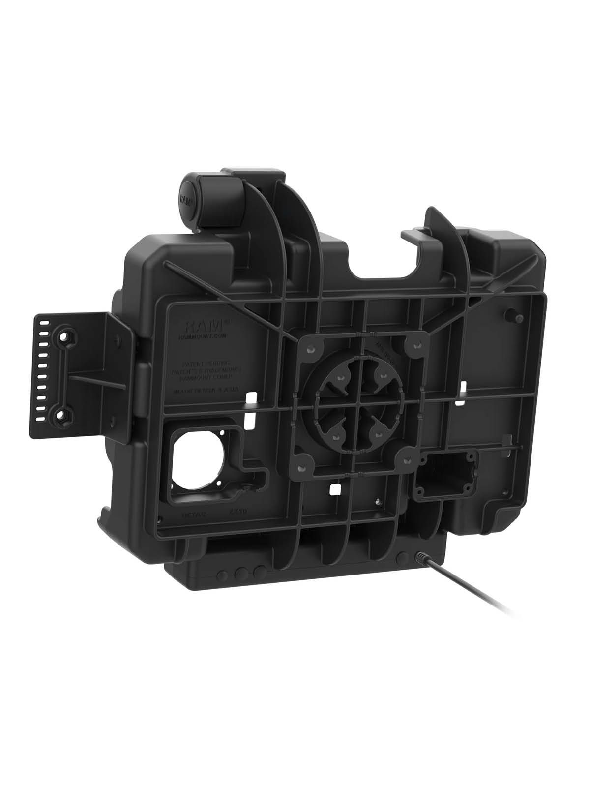 RAM Mounts Form-Fit Halteschale (mit Schnappverschluss) für Getac ZX10 Rugged Tablet - 5.5mm DC Stromanbindung - AMPS 4-Loch Aufnahme - VESA 75x75 - Schrauben-Set