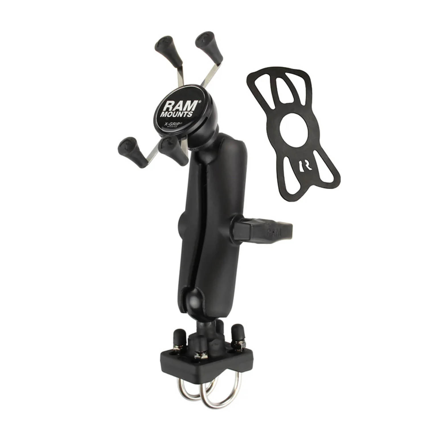 RAM Mounts X-Grip Aufbau-Halterung für Smartphones - Bis 82,55 mm Breite - Mittlerer Verbindungsarm - Doppel U-Bügel Basis (Durchmesser 25,4 mm bis 31,75 mm) - C-Kugel (1,5 Zoll) - Schrauben-Set