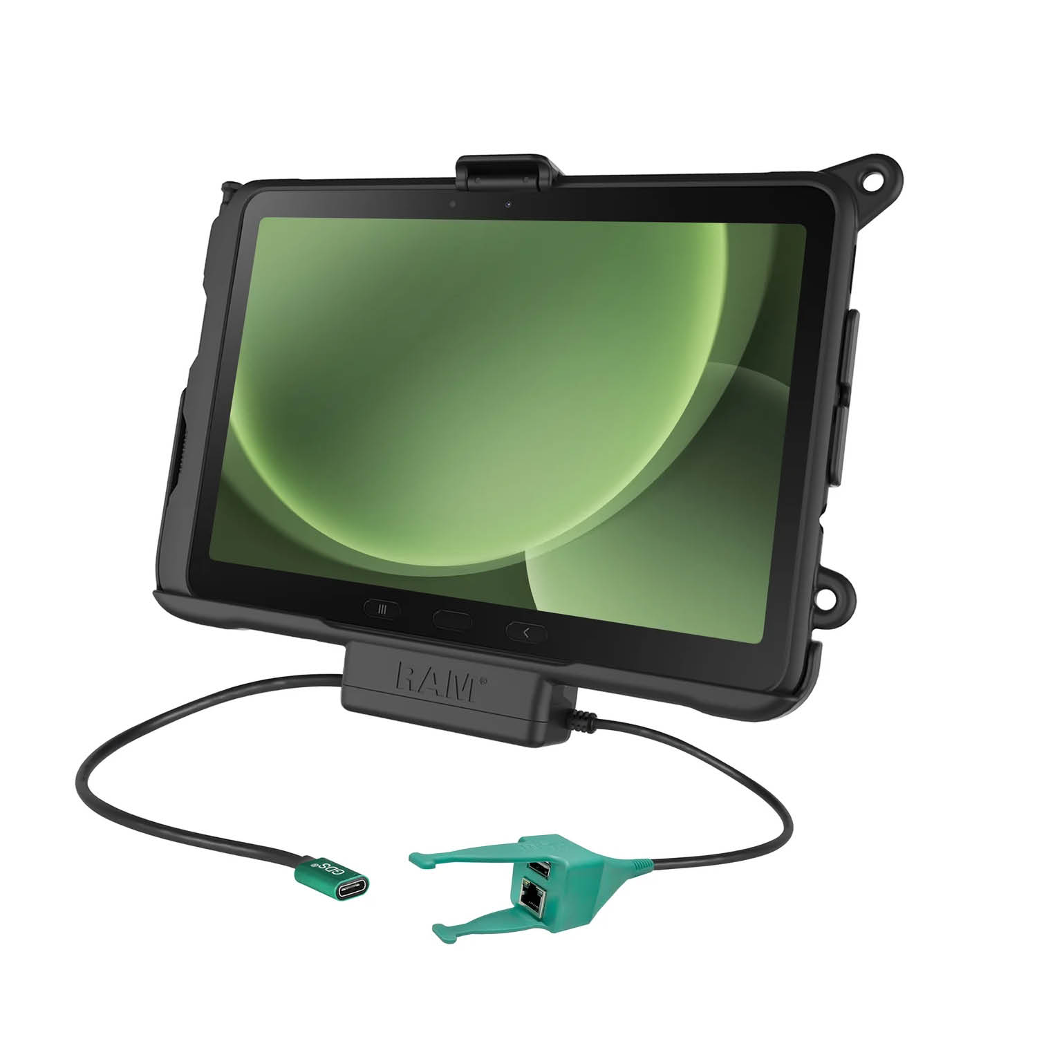 RAM Mounts Ladestation für Samsung Tab Active5 Pro & 4 Pro - USB-C Stromzufuhr, USB-A & RJ45 Schnittstelle, 4-Loch AMPS