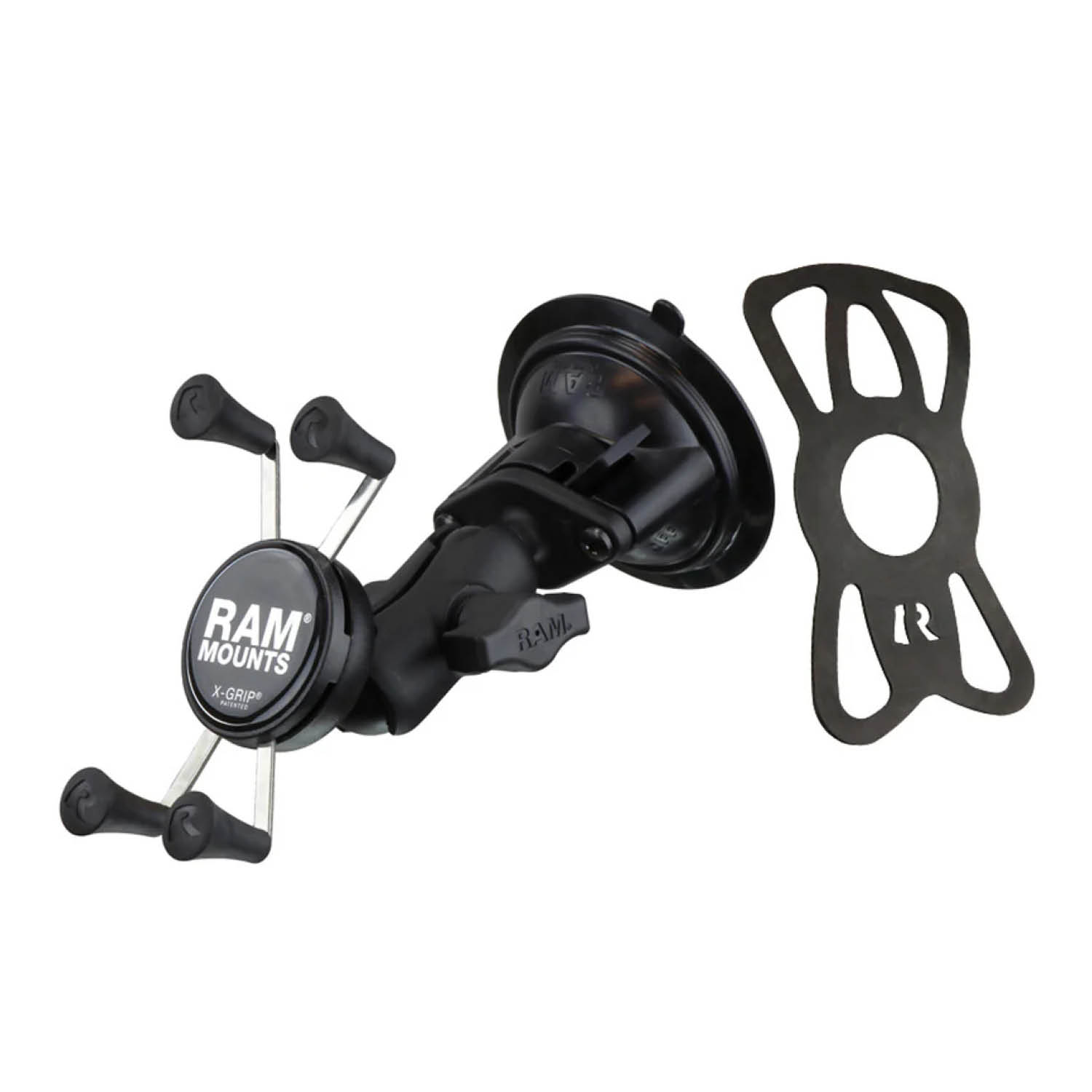 RAM Mounts X-Grip Saugfuß-Halterung für Smartphones - Bis 82,55 mm Breite - Kurzer Verbindungsarm - Saugfuß mit Trapez-Basiskugel - B-Kugel (1 Zoll) - Schrauben-Set