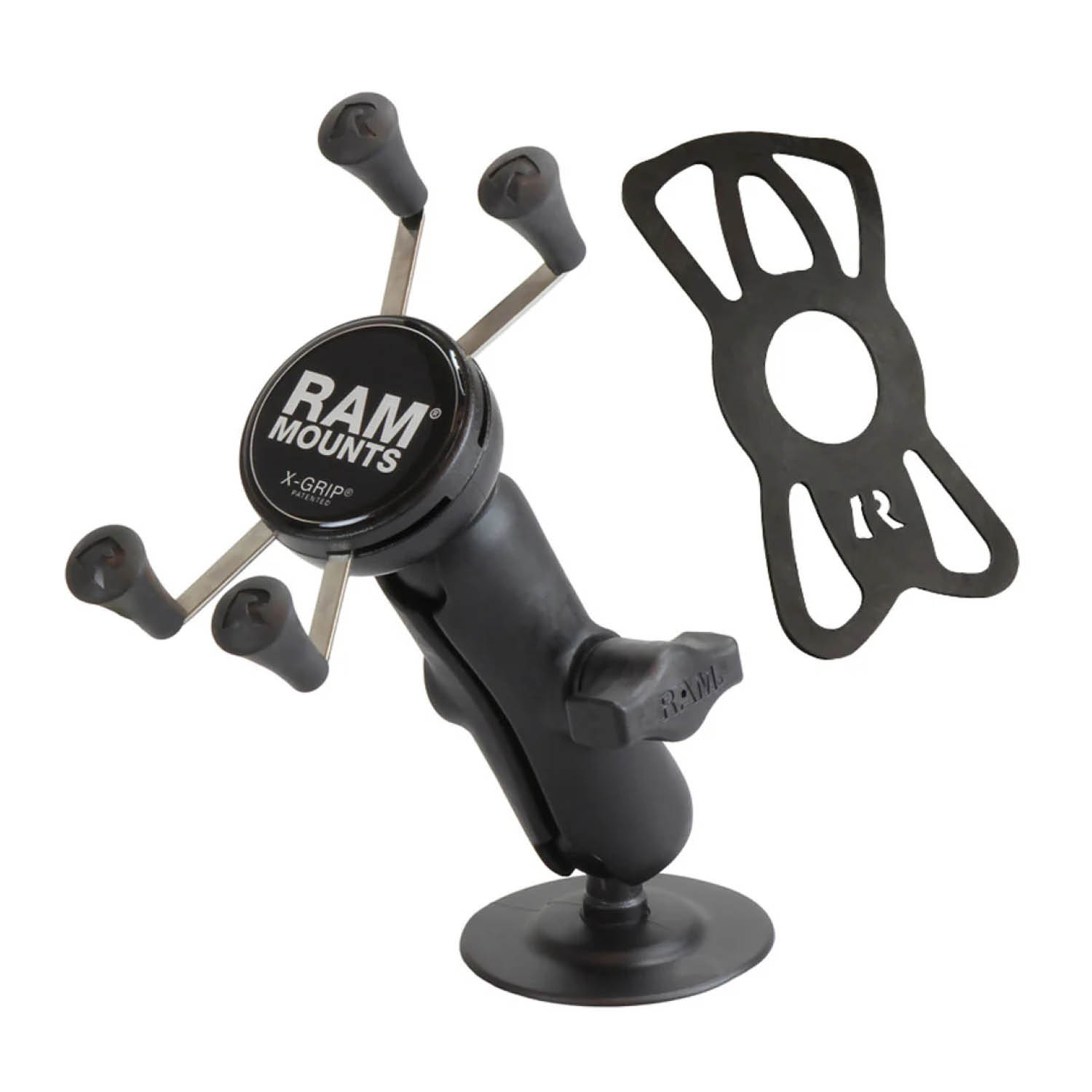 RAM Mounts X-Grip Aufbau-Klebehalterung für Smartphones (Verbundstoff) - Bis 82,55 mm Breite - Mittlerer Verbindungsarm - Runde Klebebasis - B-Kugel (1 Zoll)