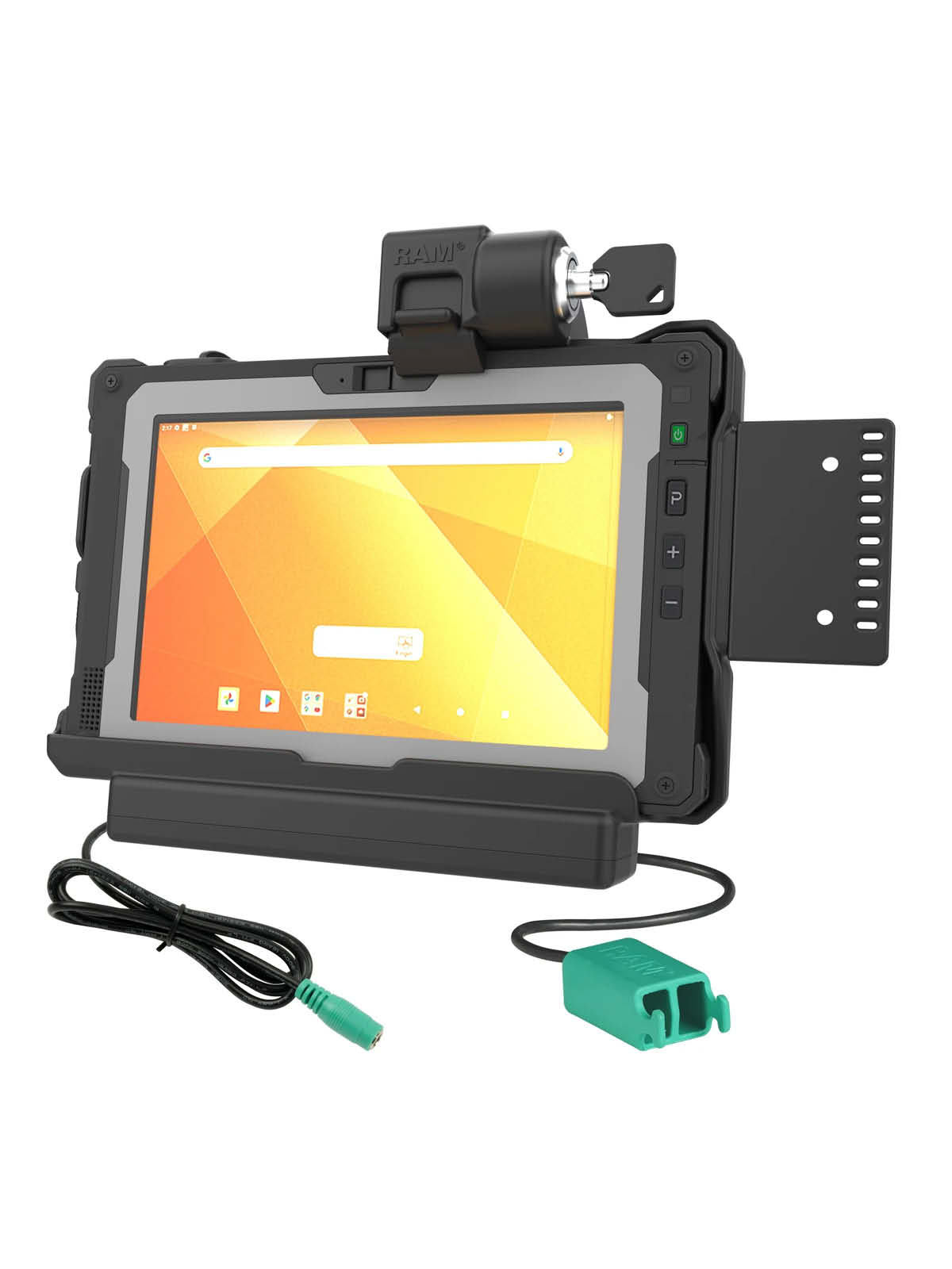 RAM Mounts Form-Fit Halteschale (Schlüsselverriegelung) für Getac ZX80 Rugged Tablet - 5.5mm DC & Dual USB-A-Anschluss