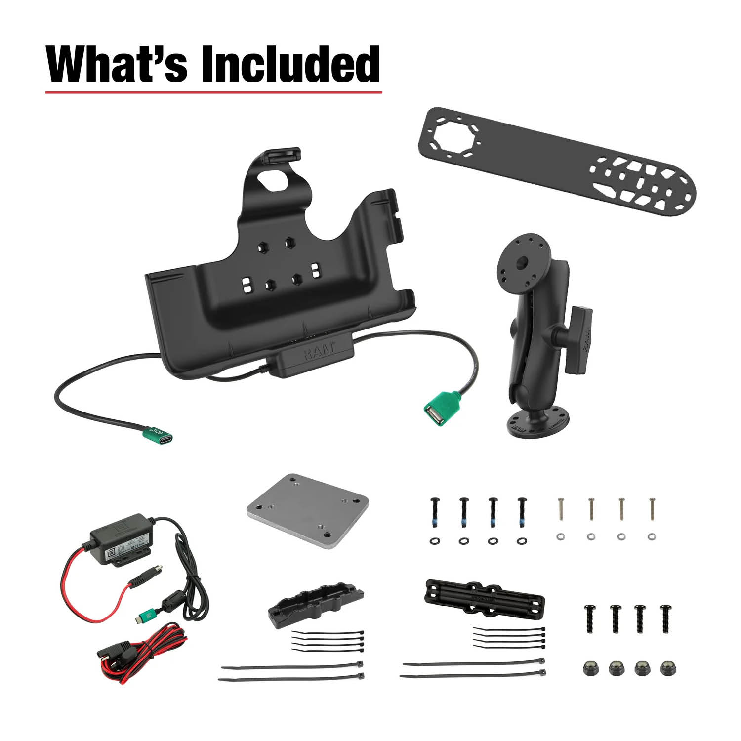 RAM Mounts Fahrzeug-Ladestation für Samsung Tab Active4 Pro mit Aina PTT Vorrichtung - C-Kugel (1,5 Zoll), 4-Loch AMPS
