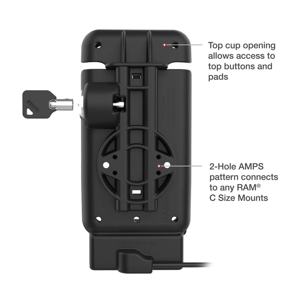 RAM Mounts Fahrzeug-Ladestation für Zebra EM45 - abschließbar, USB-C, 2-Loch AMPS