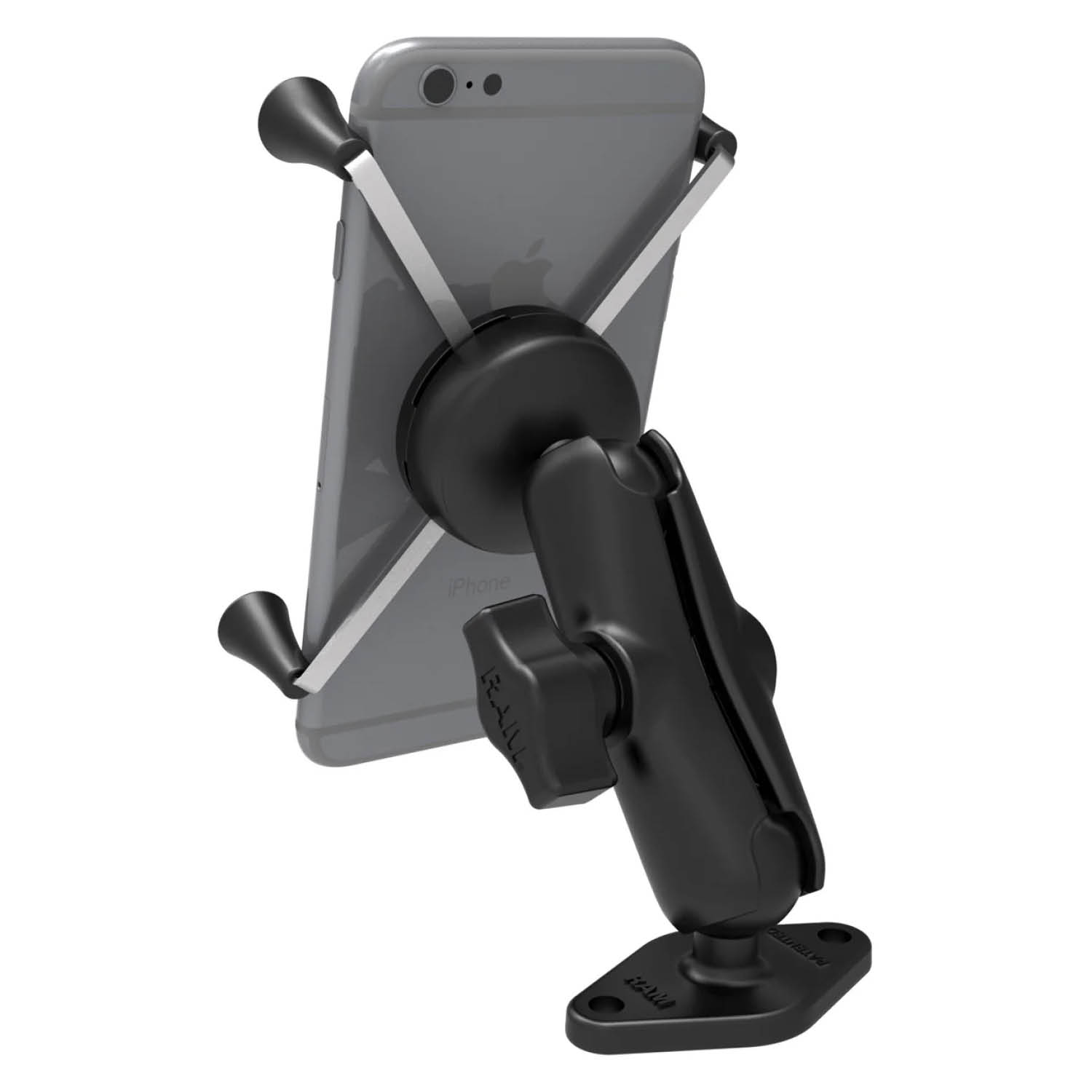 RAM Mounts X-Grip Aufbauhalterung für Smartphones (bis 114,3 mm Breite) - B-Kugel (1 Zoll), langer Verbindungsarm, 2-Loch AMPS