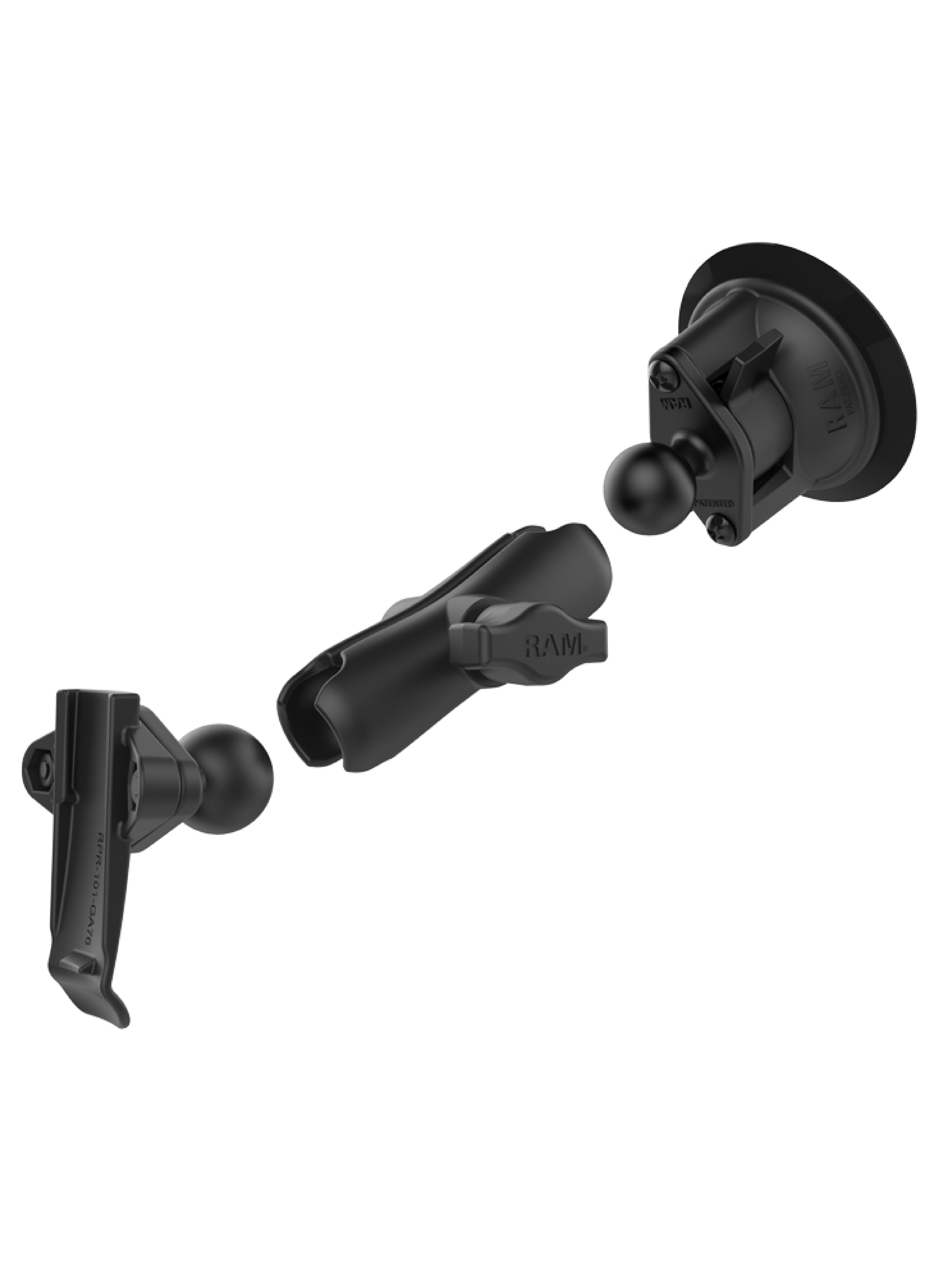 RAM Mounts Saugfuss-Halterung mit Garmin-Adapter - B-Kugel (1 Zoll), mittlerer Verbindungsarm