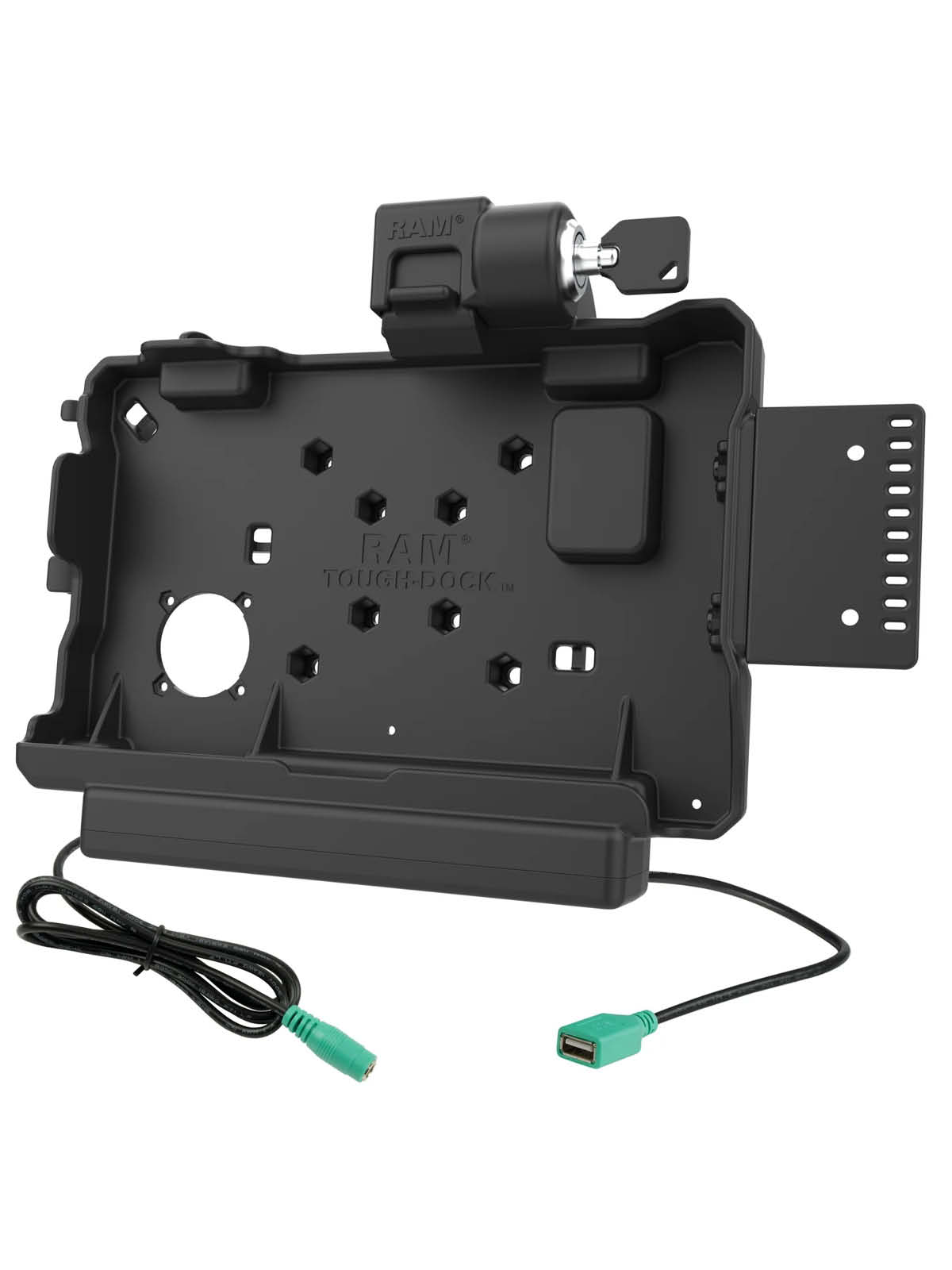 RAM Mounts Form-Fit Halteschale (mit Schlüsselverriegelung) für Getac ZX80 Rugged Tablet - 5.5mm DC Stromanbindung & USB-A Datenanbindung - AMPS 4-Loch Aufnahme - VESA 75x75 - Schrauben-Set