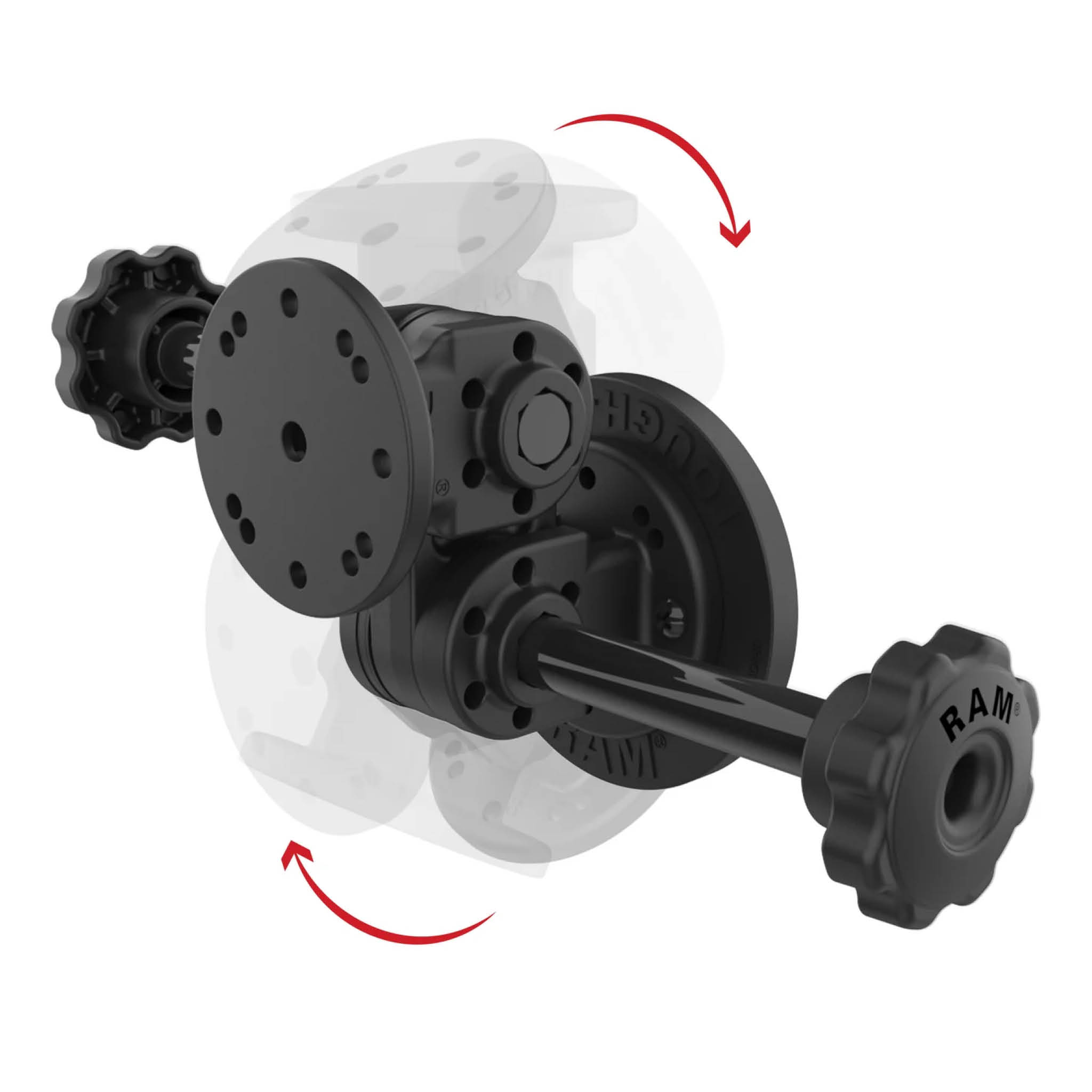 RAM Mounts Doppel-Drehgelenk-Halterung (gerade) mit Magnet-Basis (88 mm Durchmesser) und Arretier-Adaptern - 2-/4-Loch AMPS