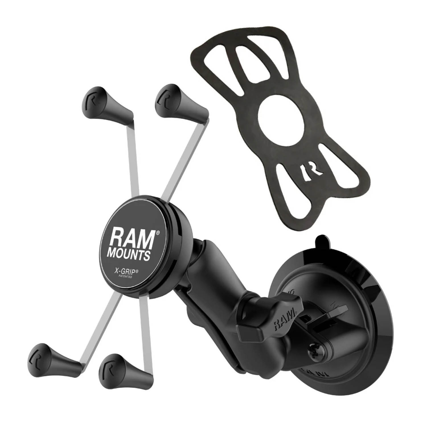 RAM Mounts X-Grip Saugfuß-Halterung für Smartphones - Bis 114,3 mm Breite - Mittlerer Verbindungsarm - Saugfuß mit Trapez-Basiskugel - B-Kugel (1 Zoll) - Schrauben-Set