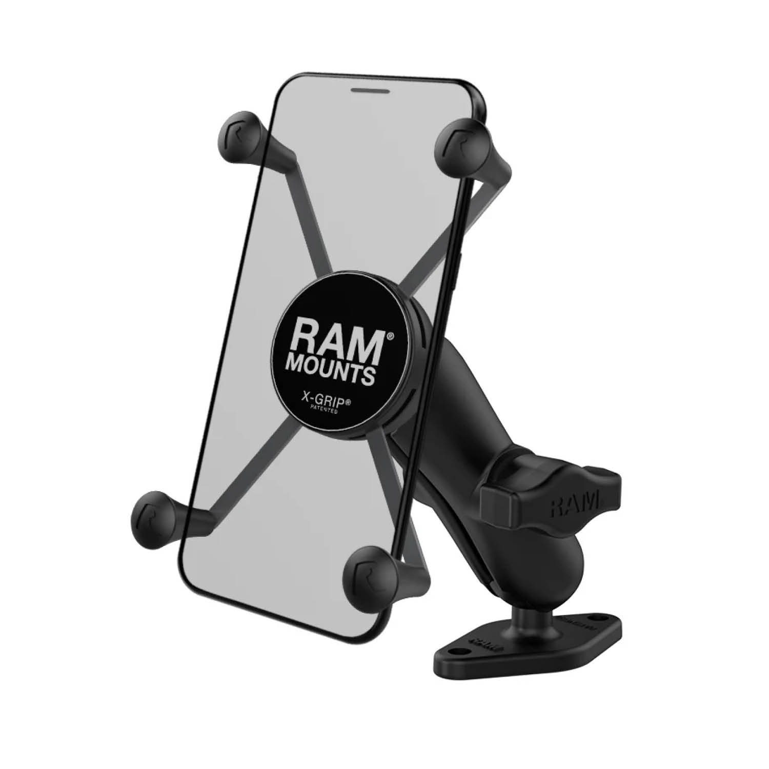 RAM Mounts X-Grip Aufbauhalterung für Smartphones (bis 114,3 mm Breite) - B-Kugel (1 Zoll), langer Verbindungsarm, 2-Loch AMPS