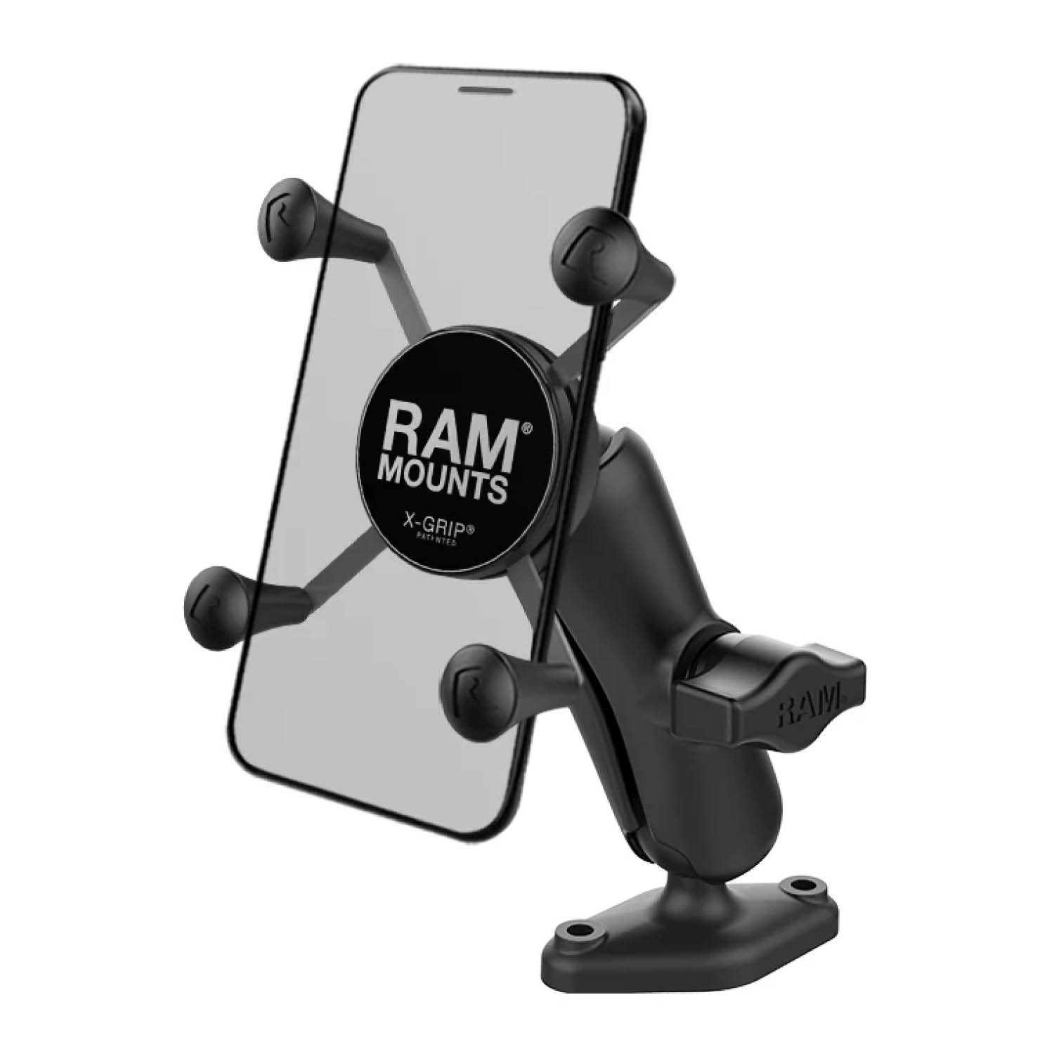 RAM Mounts X-Grip Aufbauhalterung für Smartphones (Verbundstoff) - Bis 82,55 mm Breite - Mittlerer Verbindungsarm - Diamond-Basisplatte (Trapez) - B-Kugel (1 Zoll) - Schrauben-Set