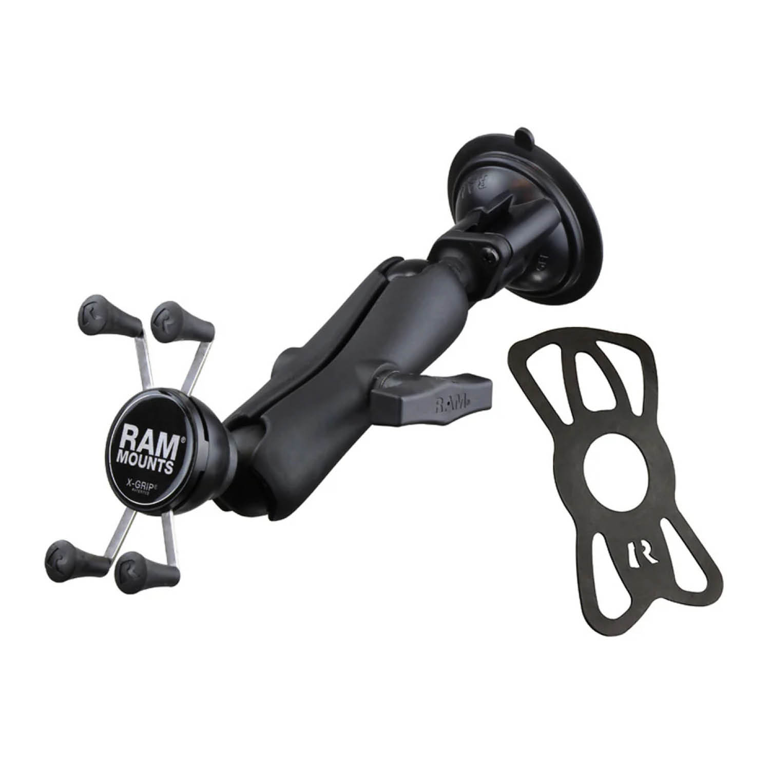 RAM Mounts X-Grip Saugfuß-Halterung für Smartphones - Bis 82,55 mm Breite - Mittlerer Verbindungsarm - Saugfuß mit Trapez-Basiskugel - C-Kugel (1,5 Zoll) - Schrauben-Set