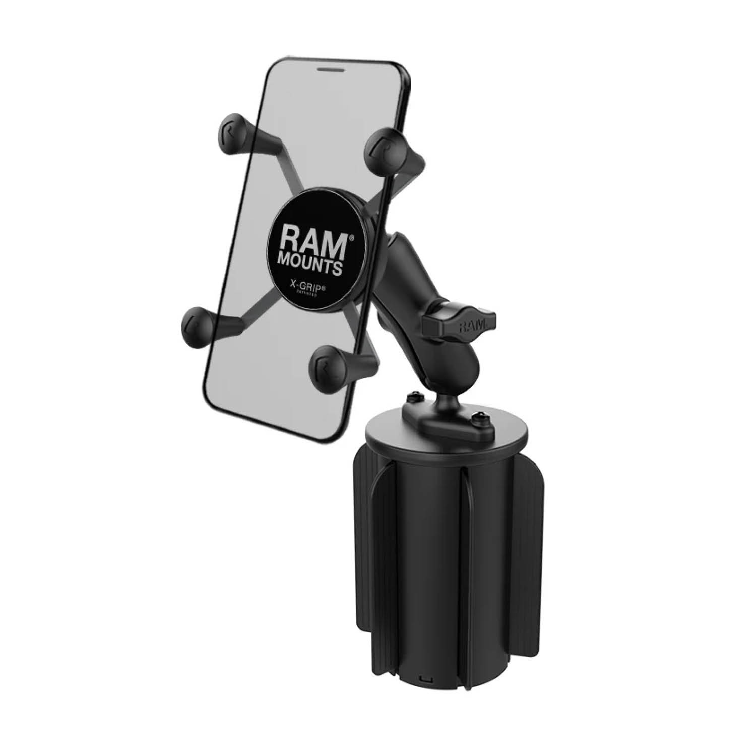 RAM Mounts X-Grip Fahrzeug-Halterung für Smartphones (Verbundstoff) - Bis 82,55 mm Breite - Mittlerer Verbindungsarm - Getränkehalter Basis (Durchmesser 65,27 mm bis 88,9 mm) - B-Kugel (1 Zoll)