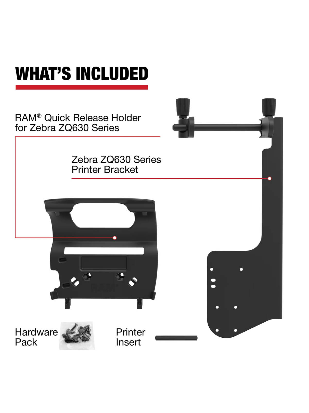 RAM Mounts Drucker-Halter mit Papierführung für Zebra ZQ630 Serie - 4-Loch AMPS Ausnahme