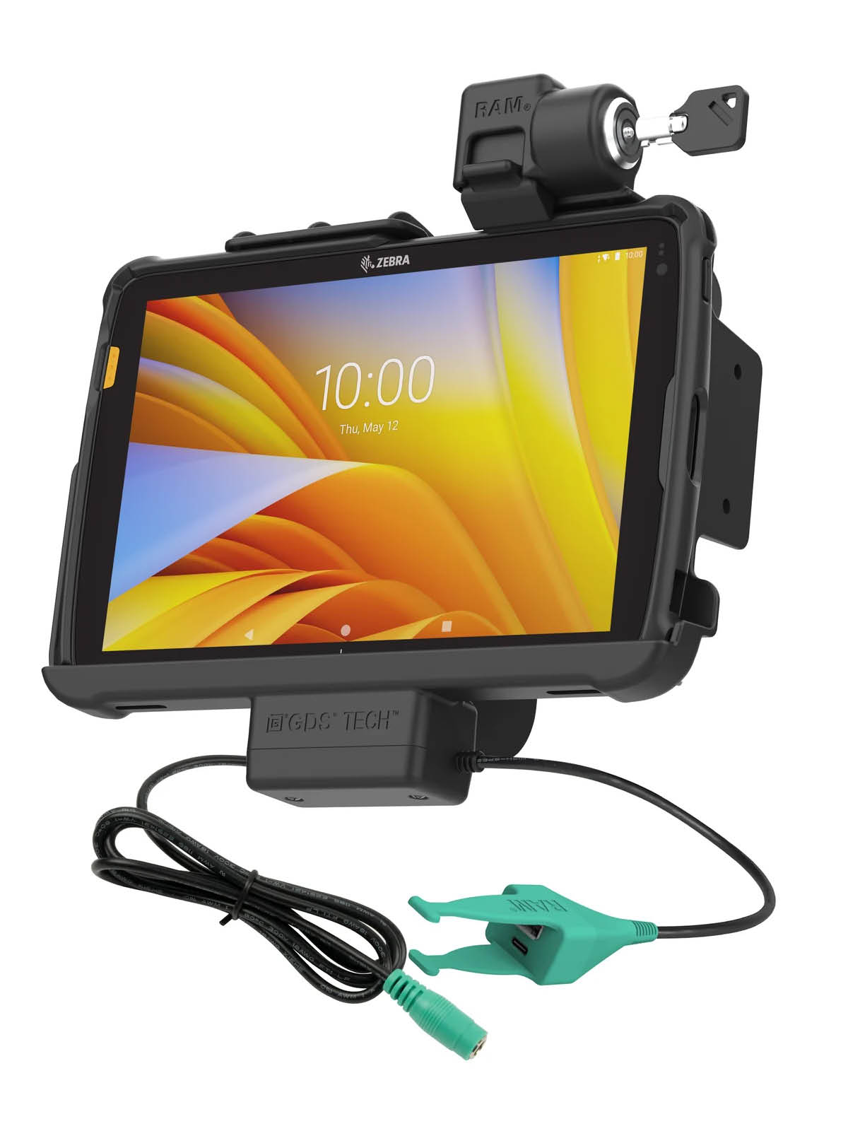 RAM Mounts Form-Fit Halteschale (Schlüsselverriegelung) für Zebra ET40 & ET45 (10“) Tablets - In Rugged Boot - 5.5mm DC & USB-A/USB-C-Anschluss