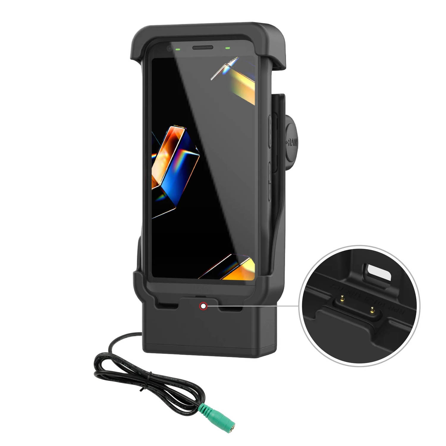 RAM Mounts Form-Fit Holder with Pogo-Pins for Zebra TC501 - 2-Loch AMPS - 5.5mm DC Power Supply