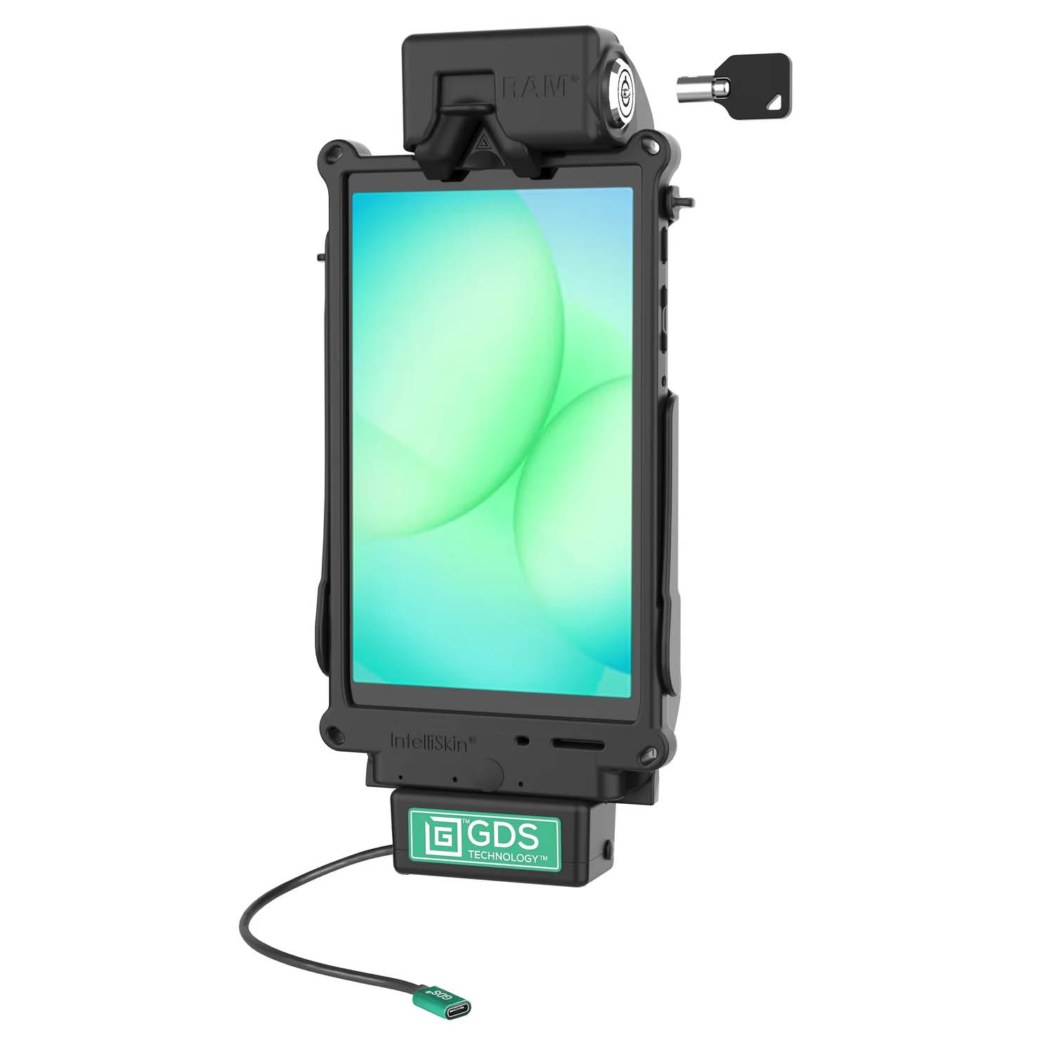 RAM Mounts GDS Tough-Dock Halteschale (Schlüsselverriegelung) für Samsung Tab A9 & A11 - in IntelliSkin Next Gen Schutzhülle - USB-C-Anschluss