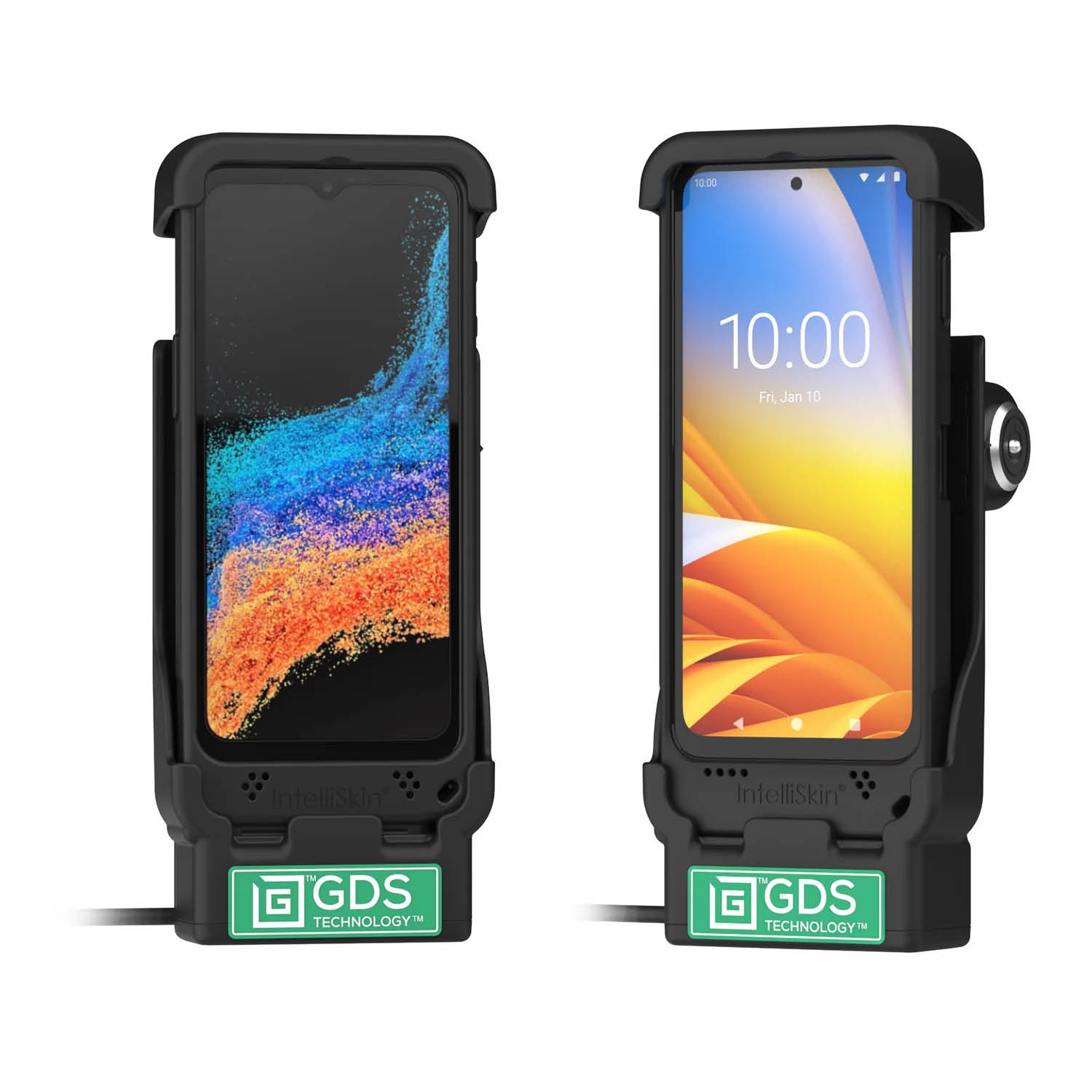 RAM Mounts GDS Universal Fahrzeug-Ladehalteschale (Schlüsselverriegelung) für Handhelds in IntelliSkin Schutzhülle (mit externen USB-C-Anschluss) - USB-C-Anschluss - 2-Loch AMPS - GDS Technologie