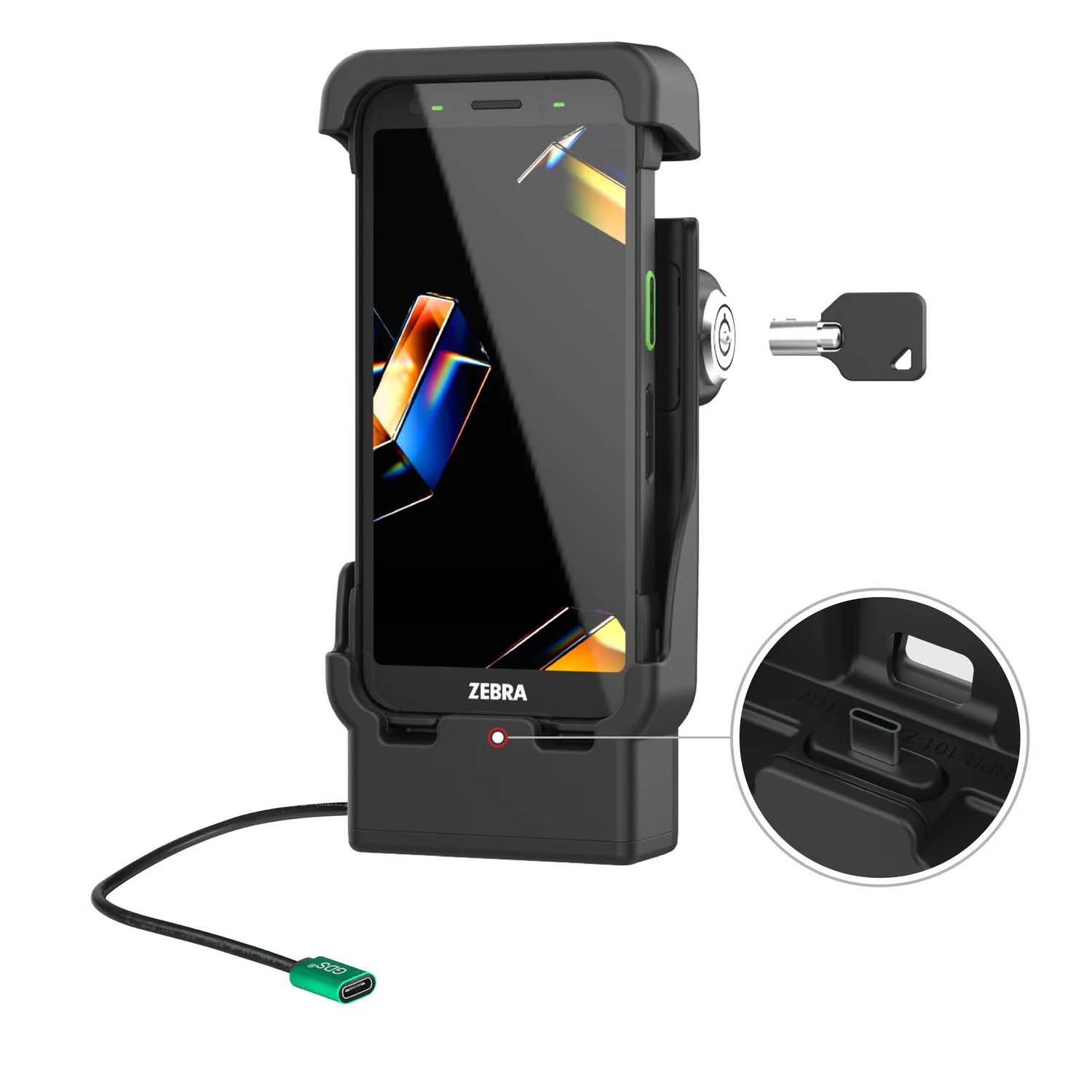 RAM Mounts Form-Fit Holder with USB-C for Zebra TC701 - 2-Loch AMPS - USB-C Connector