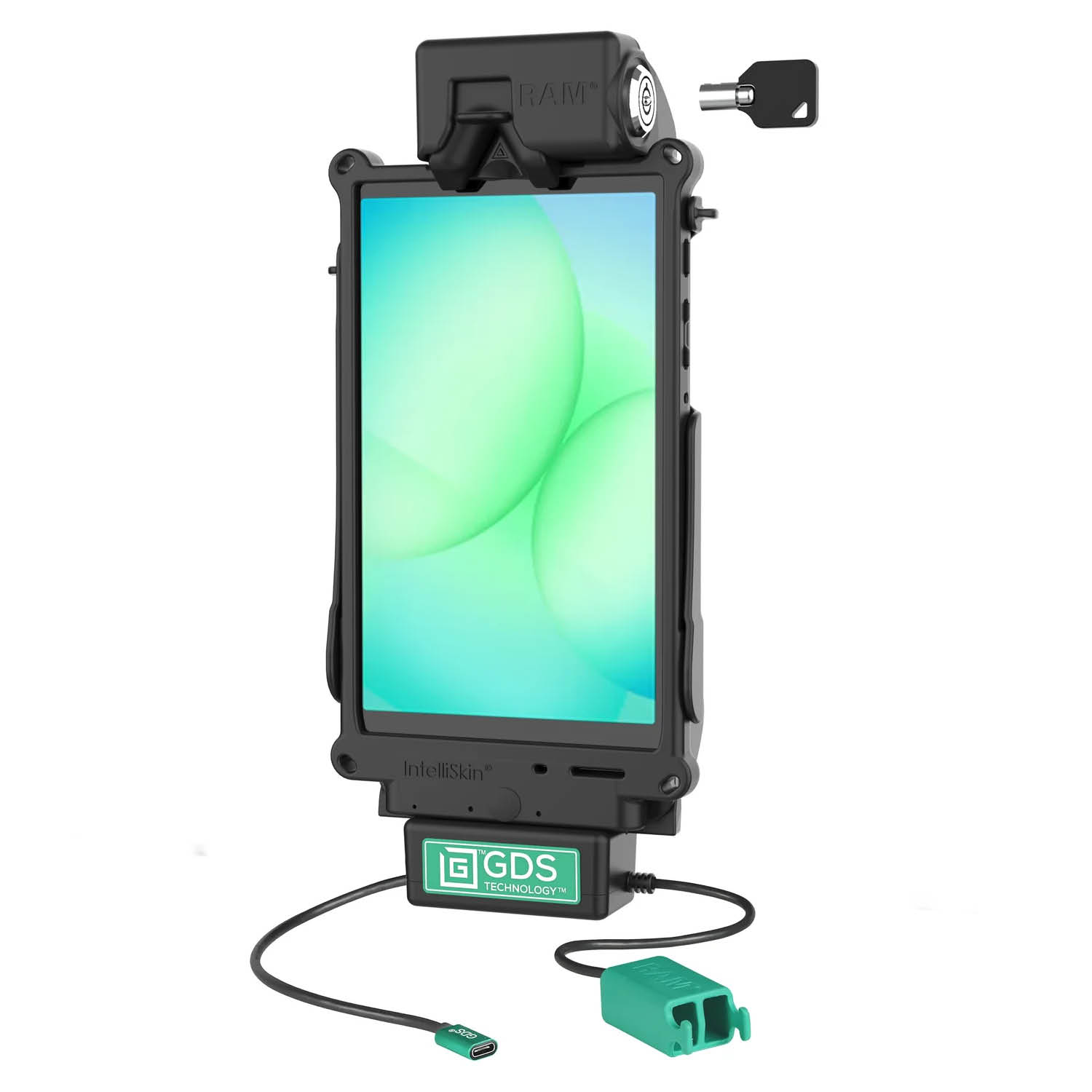 RAM Mounts GDS Tough-Dock Halteschale (Schlüsselverriegelung) für Samsung Tab A9 & A11 - in IntelliSkin Schutzhülle - USB-C & Dual USB-A-Anschluss