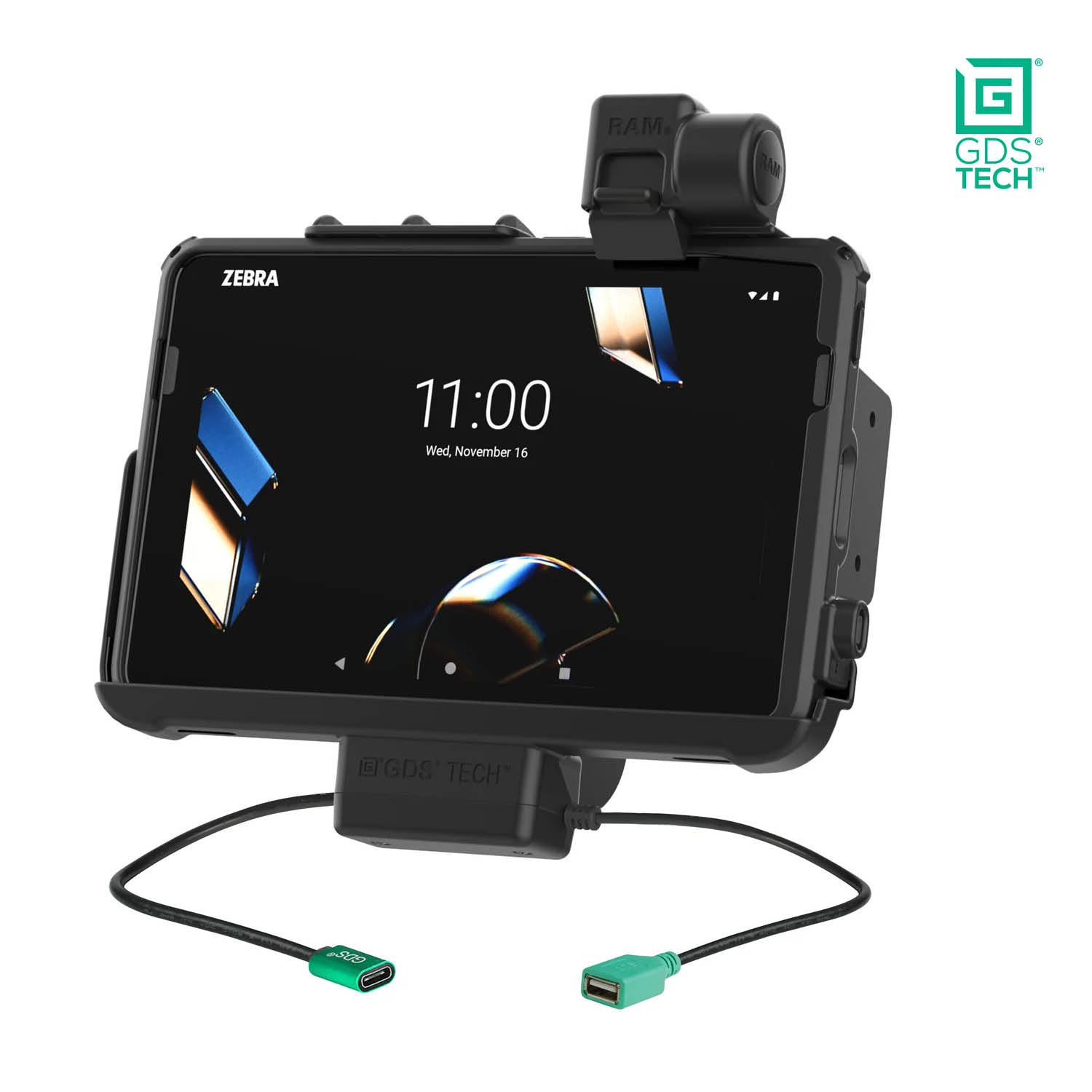 RAM Mounts GDS Form-Fit Holder (Latch) for Zebra ET401, ET40 & ET45 (10") Tablets in IntelliSkin Protective Sleeve - USB-C & USB-A Connector