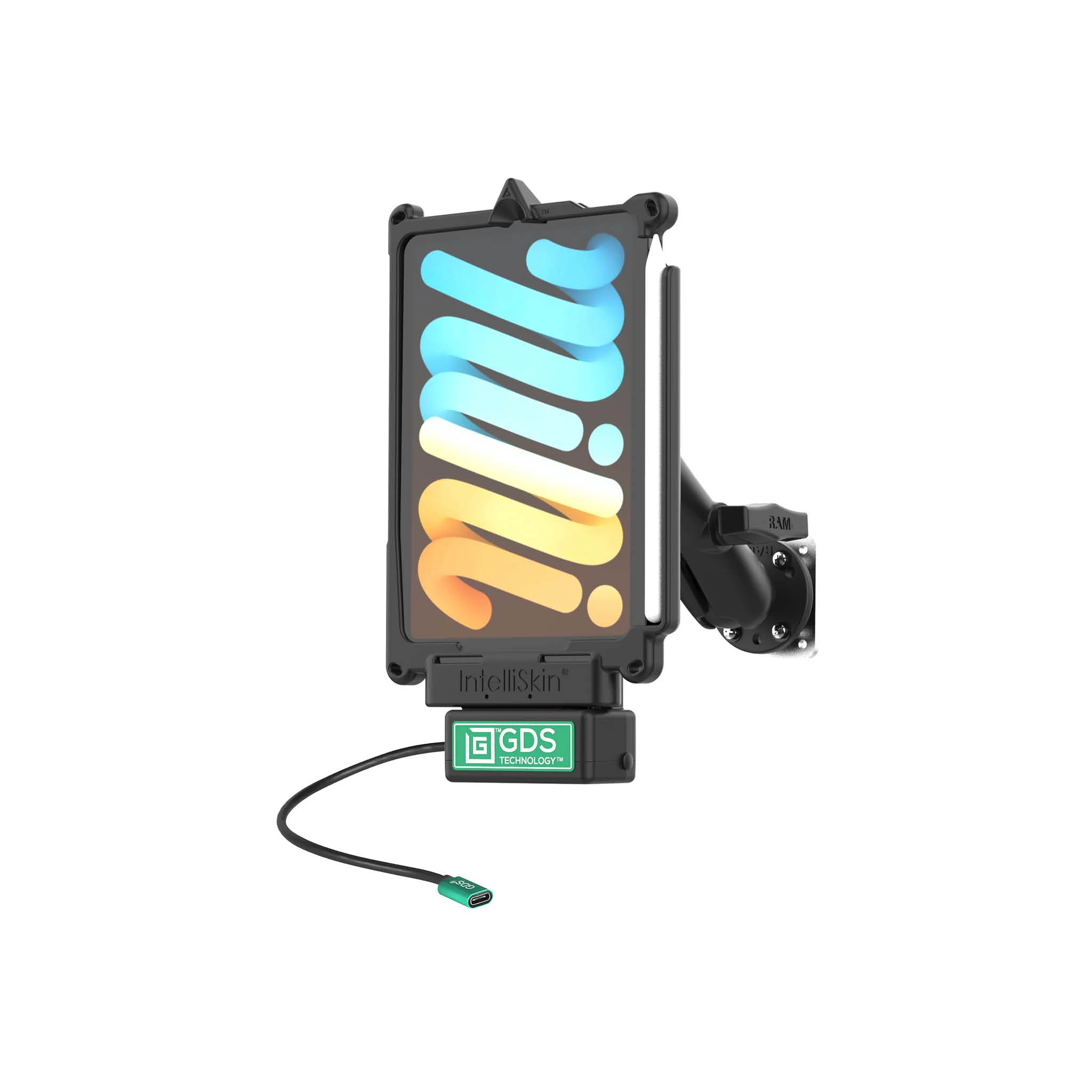 RAM Mounts GDS Uni-Conn Fahrzeug-Kit für Apple iPad mini (A17 Pro) / mini 6 - Stahl-Verstärkungsplatte (53,34 x 66,04 mm), USB-C-Anschluss