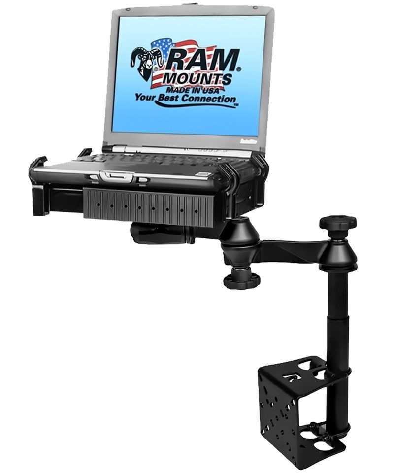 RAM Mounts Universal Laptop-Halterung für Fahrzeugflotten - Fahrzeug-Basis, Doppel-Schwenkarm, Tough-Tray Halteschale