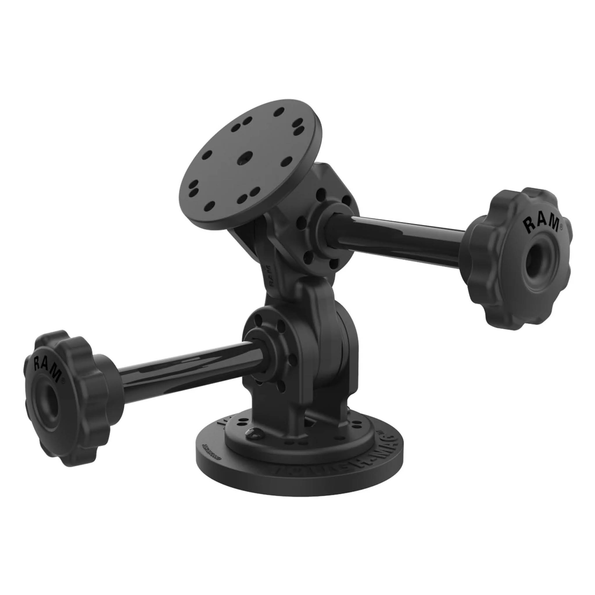 RAM Mounts Doppel-Drehgelenk-Halterung mit Magnet-Basis (88 mm Durchmesser) und Arretier-Adaptern - 2-/4-Loch AMPS