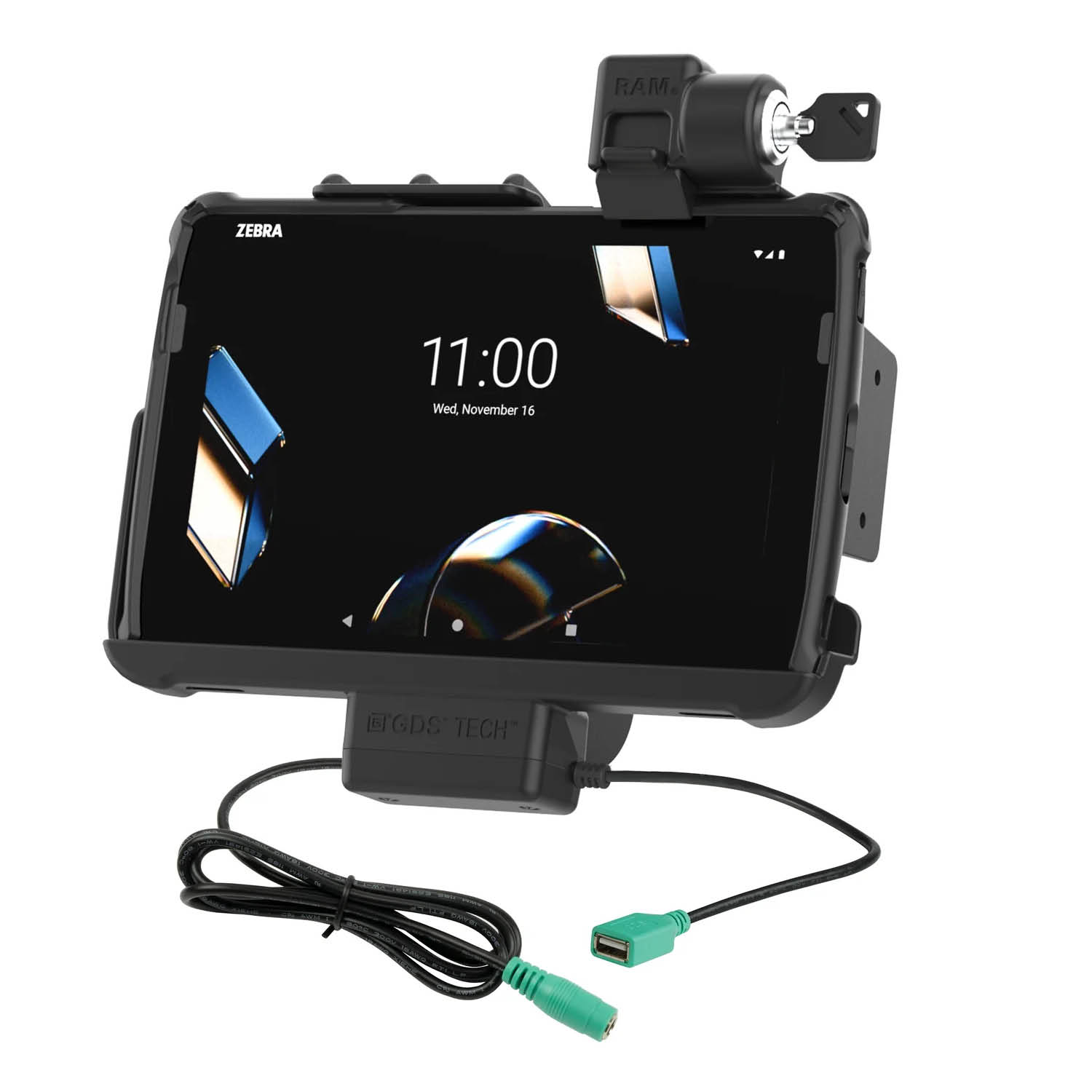 RAM Mounts Form-Fit Holder (Key-Locking) for Zebra ET401, ET40 & ET45 (10“) Tablets - In RAM Skin/Rugged Boot - 5.5mm DC & USB-A Connector