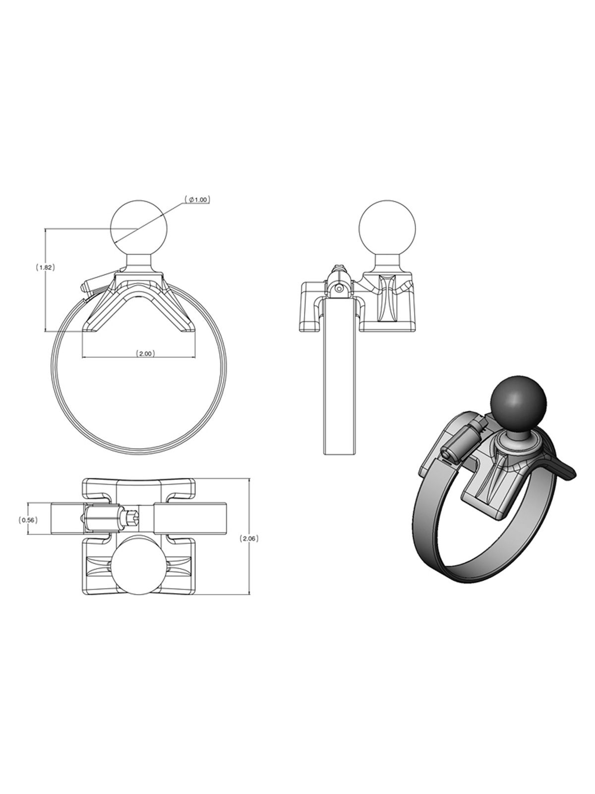 RAM Mounts Set - B-Kugel (1 Zoll), Rohrschelle, kurzer Verbindungsarm, runde Basisplatte (AMPS)