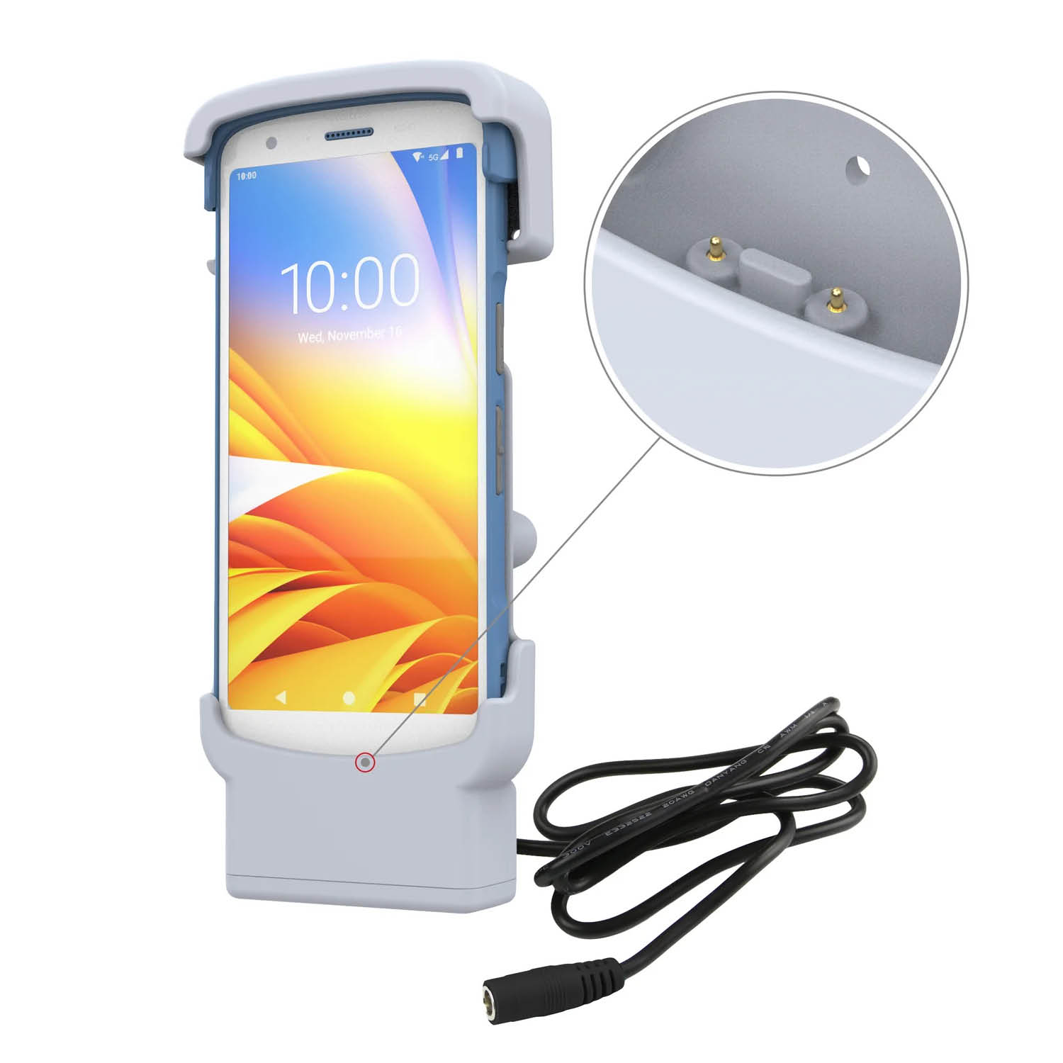 RAM Mounts Form-Fit Holder for Zebra HC20 & HC50 - Pogo-Pins - 5.5mm DC Connector - Light Gray