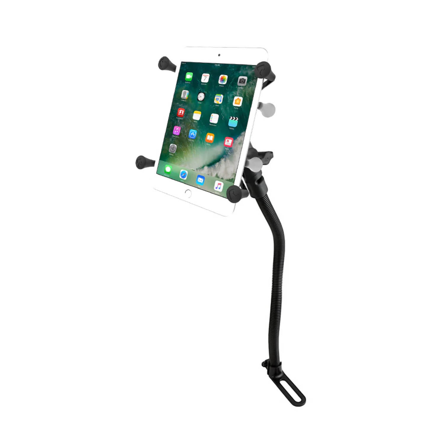 RAM Mounts X-Grip Schwanenhals-Halterung für 7-8 Zoll Tablets - 18 Zoll Aluminium Schwanenhals - Pod-Basis (Fahrzeugsitz - Ohne Bohren) - B-Kugel (1 Zoll) - Schrauben-Set
