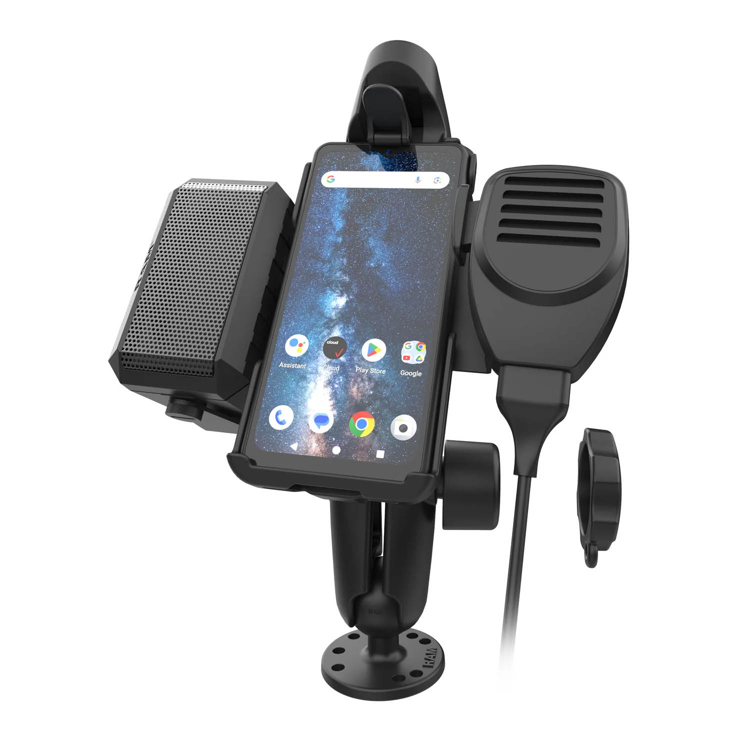 RAM Mounts Aufbauhalterung Sonim XP Pro mit Lautsprecher &bMikrofon - C-Kugel (1,5 Zoll), abschließbar, USB-A, 4-Loch AMPS