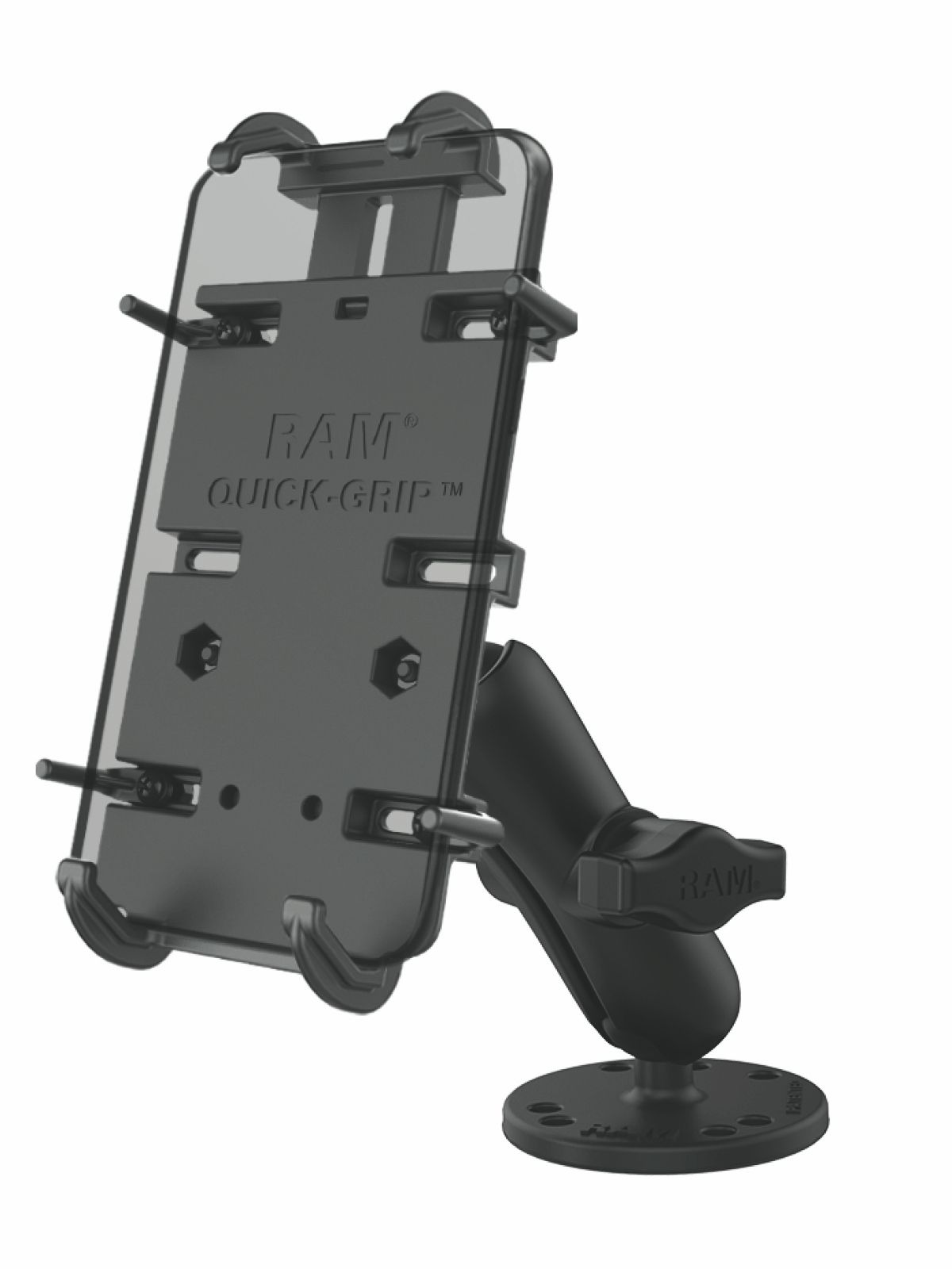 RAM Mounts Universal Aufbau-Halterung - B-Kugel (1 Zoll), runde Basisplatte (AMPS), mittlerer Verbindungsarm, Universal Quick-Grip XL Halteschale