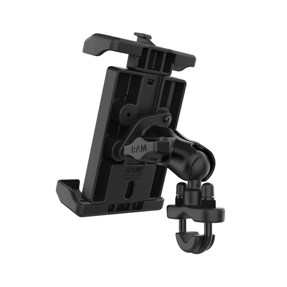 RAM Mounts Quick-Grip™ Pro XL Universal Lenker-/Rohr-Halterung - B-Kugel (1 Zoll), Schraub-Klemme (12,7-31,8 mm), kurzer Verbindungsarm, MagSafe kompatibel